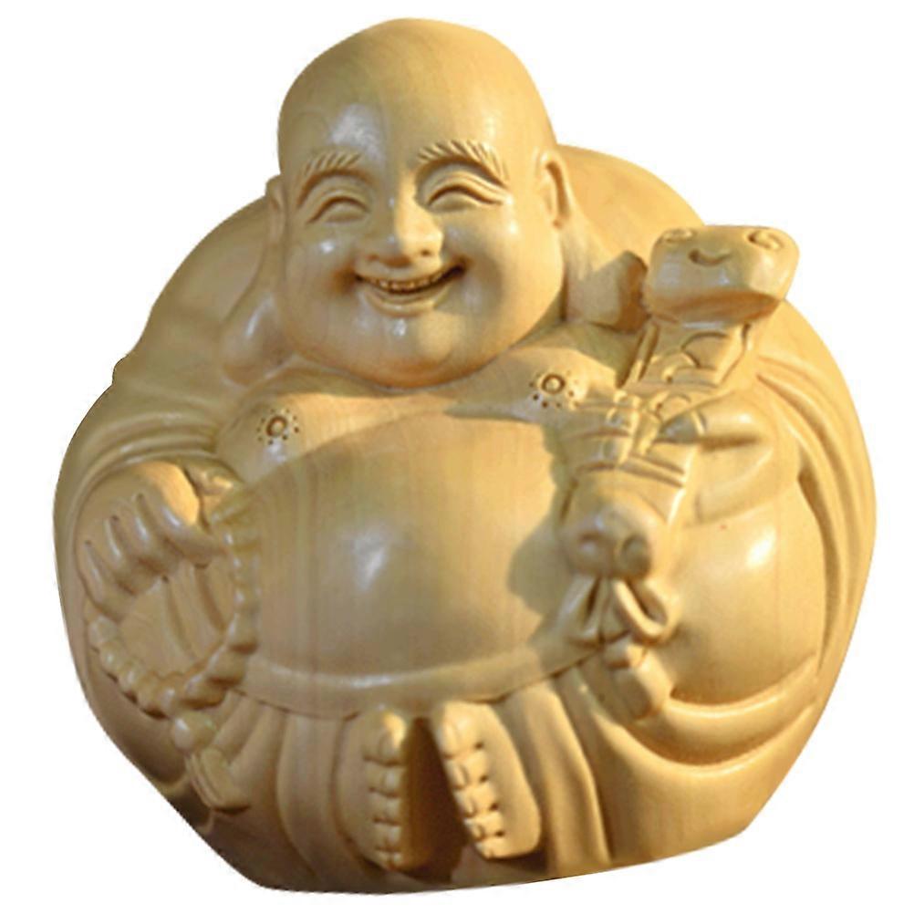 Maitreya Buddha Wood Carved Decor for Home Office – Unique Elegant Wooden Craft for Peaceful Living Spaces