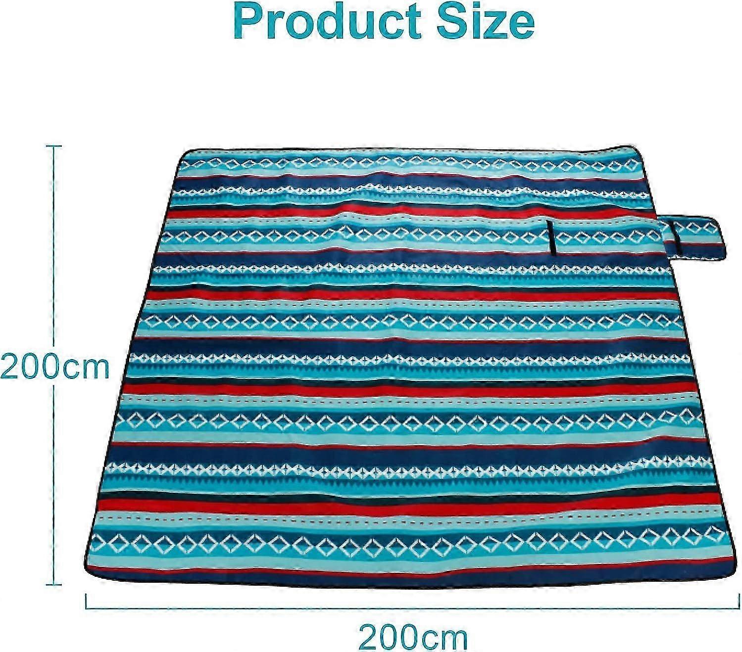 200 x 200 Picnic Blanket Pad, Three Layer Waterproof Foldable Blanket with Handles for Camping Garden Hiking