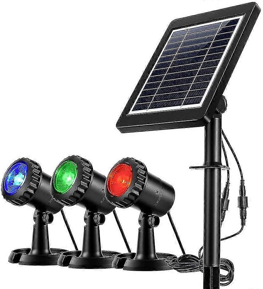 Waterproof Solar LED Projectors 3 RGB Lamps, Adjustable IP68 Courtyard Wall Road Light with Auto On/Off (Red Green Blue)