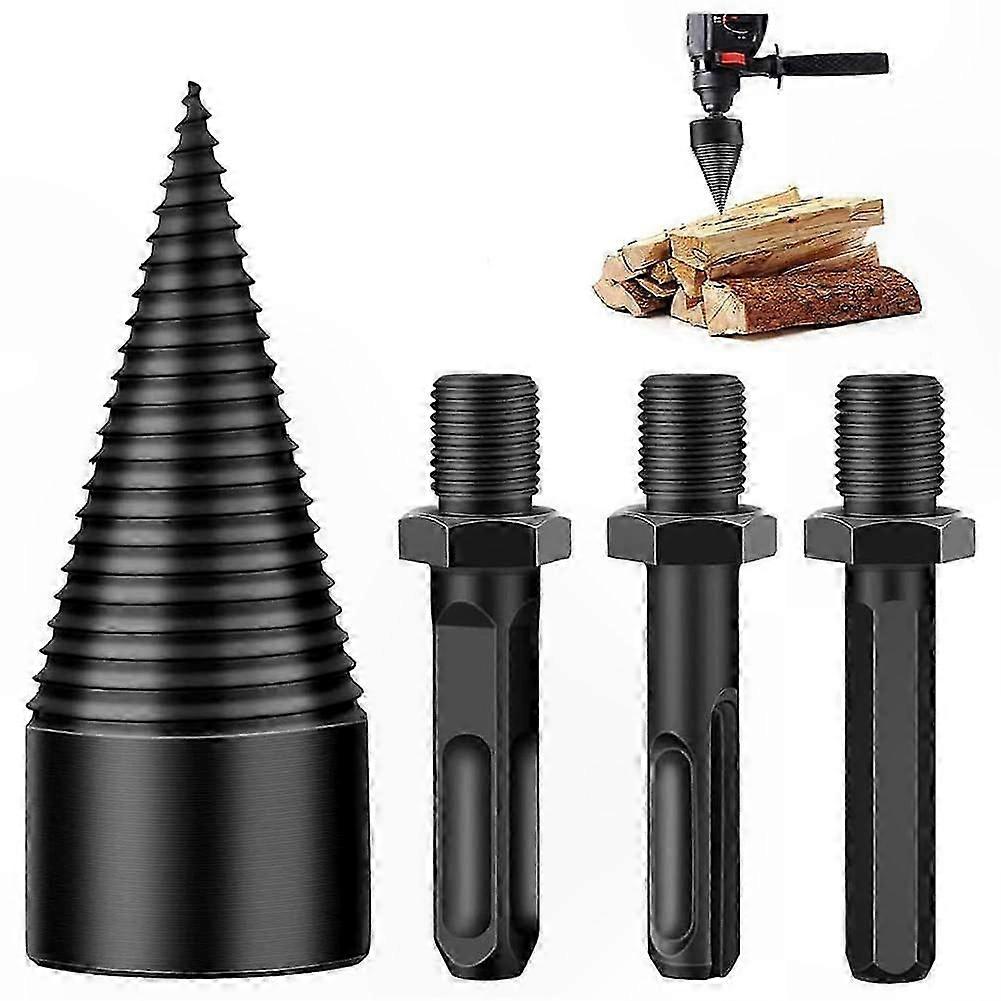 42mm Tapered Wood Splitting Bit with Screw Cone and 3 Handles, Square/Round/Hexagonal Design