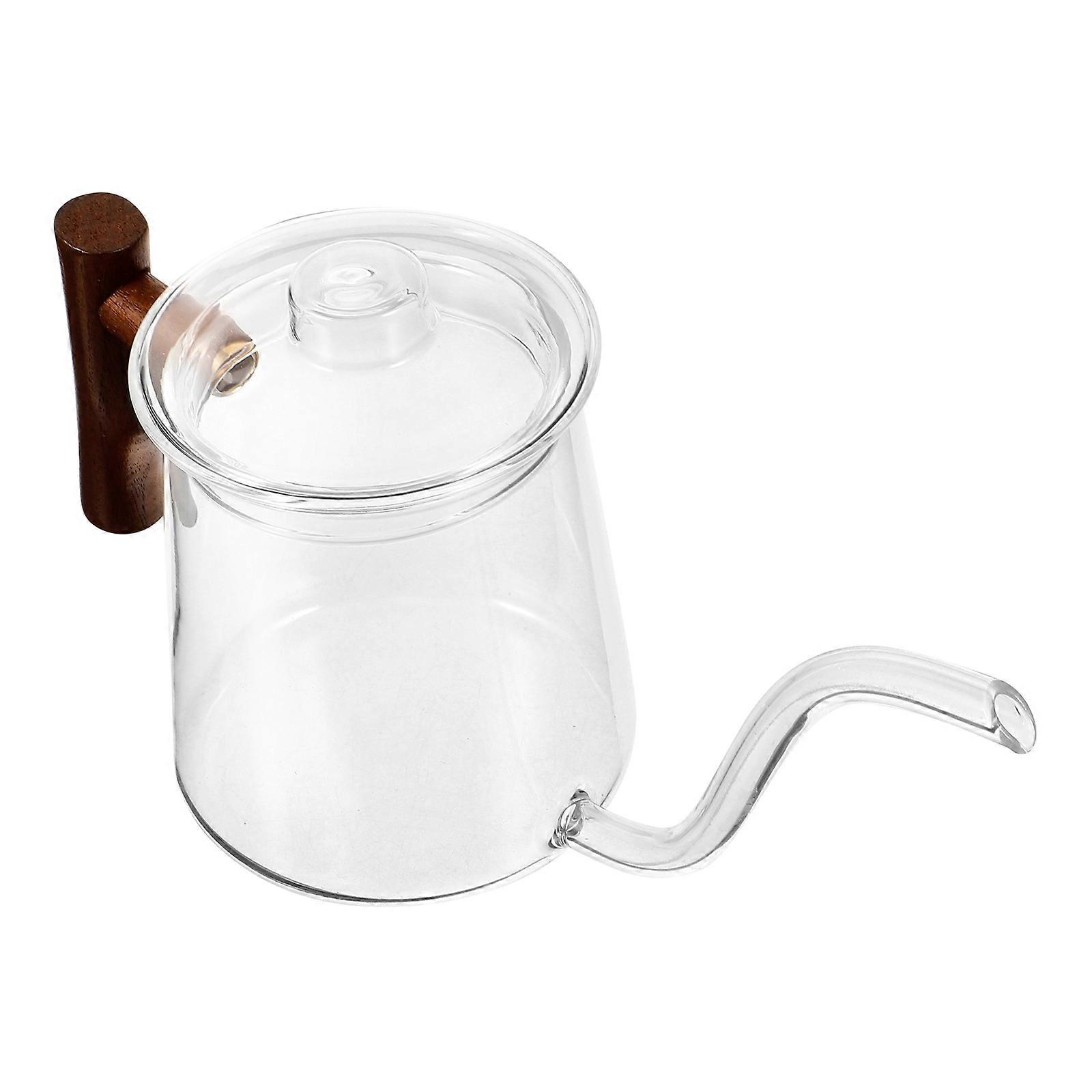Transparent Glass Coffee Pot with Wooden Handle for Precise Pouring and Family Use 1.2L