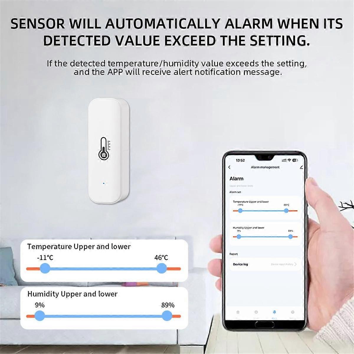 Sensor de temperatura y humedad Tuya WiFi Sensor de humedad interior Monitoreo de la aplicación para Alexa Google Home Assistant