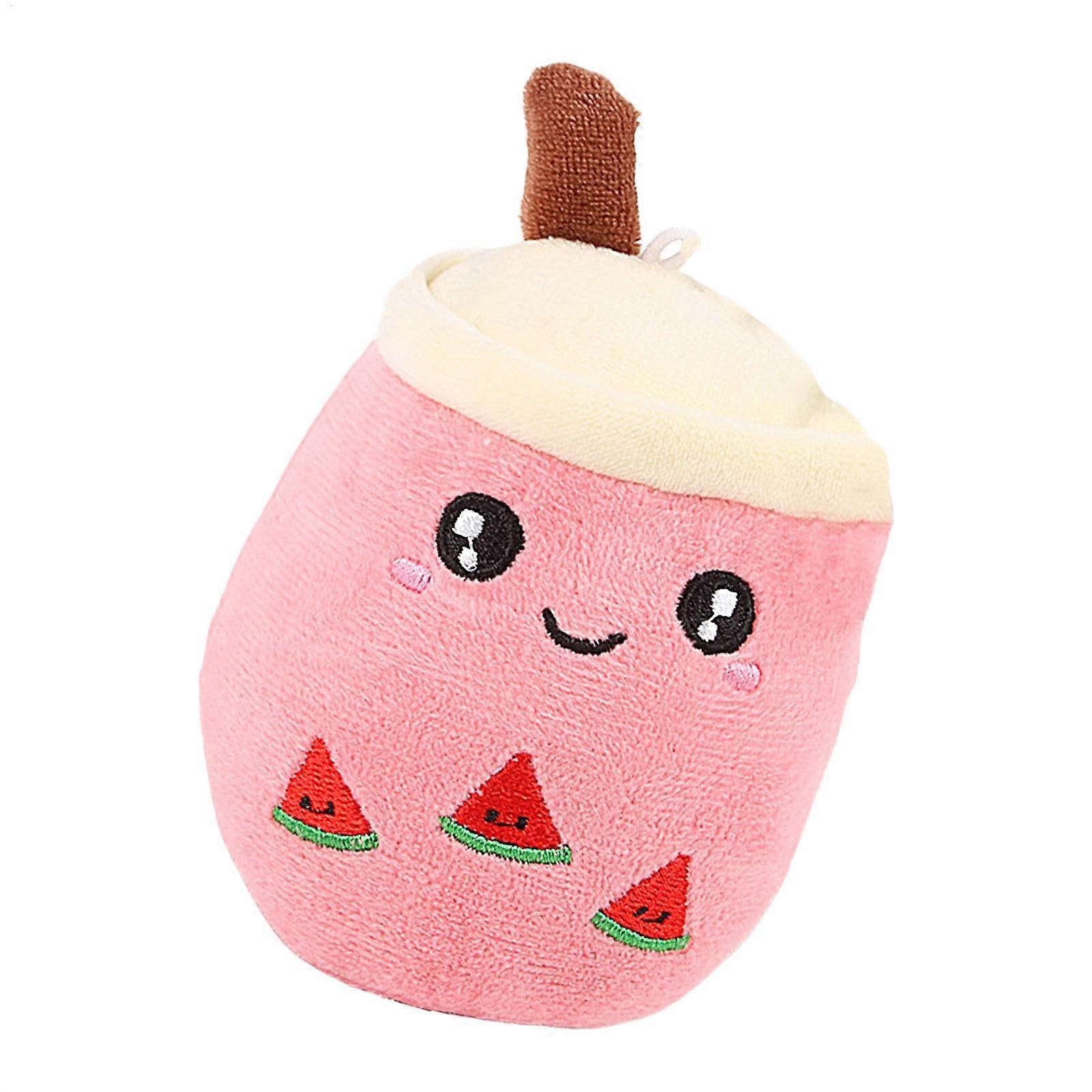 Plush dog toy, dog plush chew toy Soft stuffed bubble tea pillow (Red)