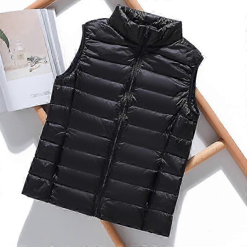 Women's Lightweight Solid Color Down Vest - Short Puffer Jacket with Stand Collar and 90% Duck Down Fill