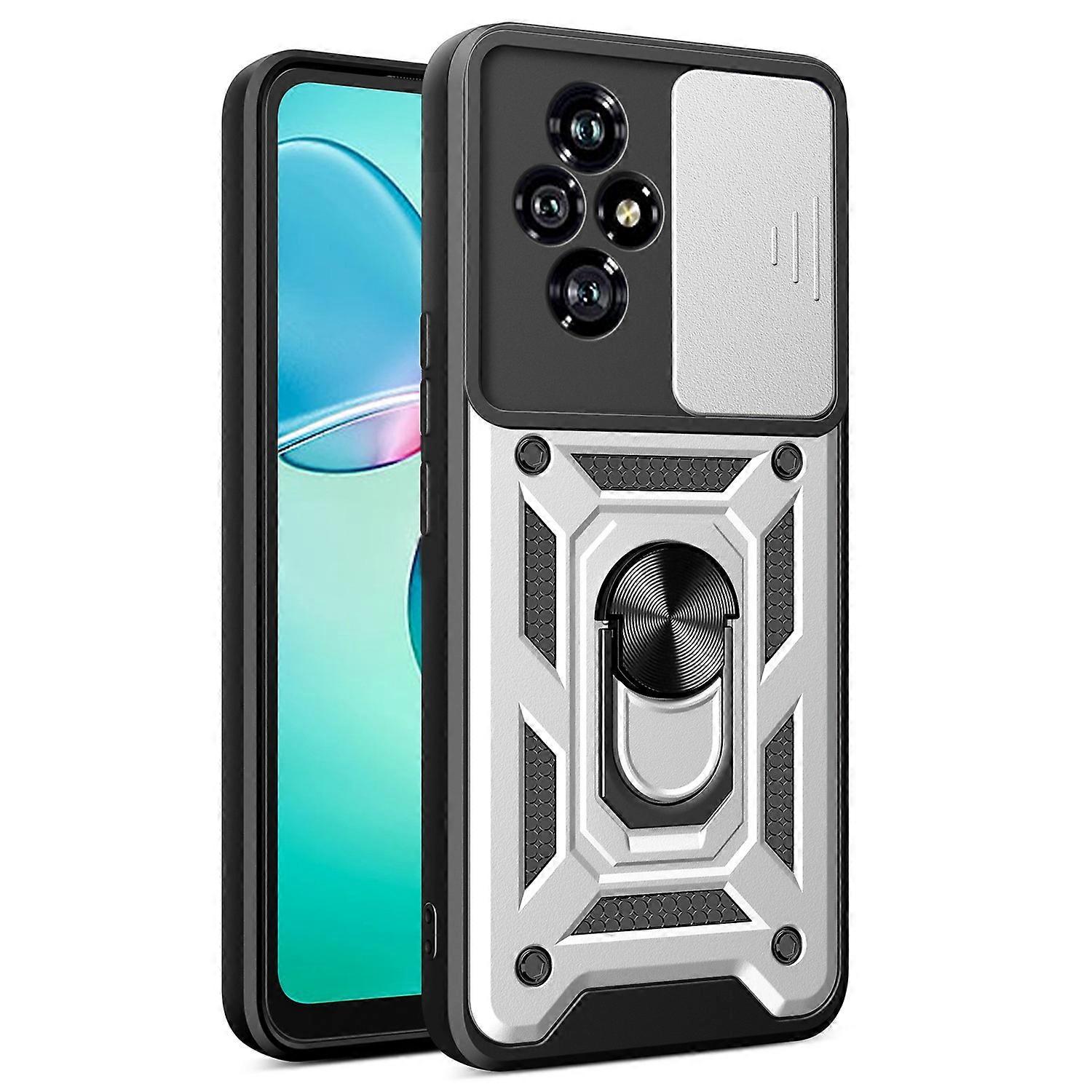 Pour Honor 200 5G Case Béquille PC + TPU Housse de téléphone avec couvercle de caméra coulissante - Argent