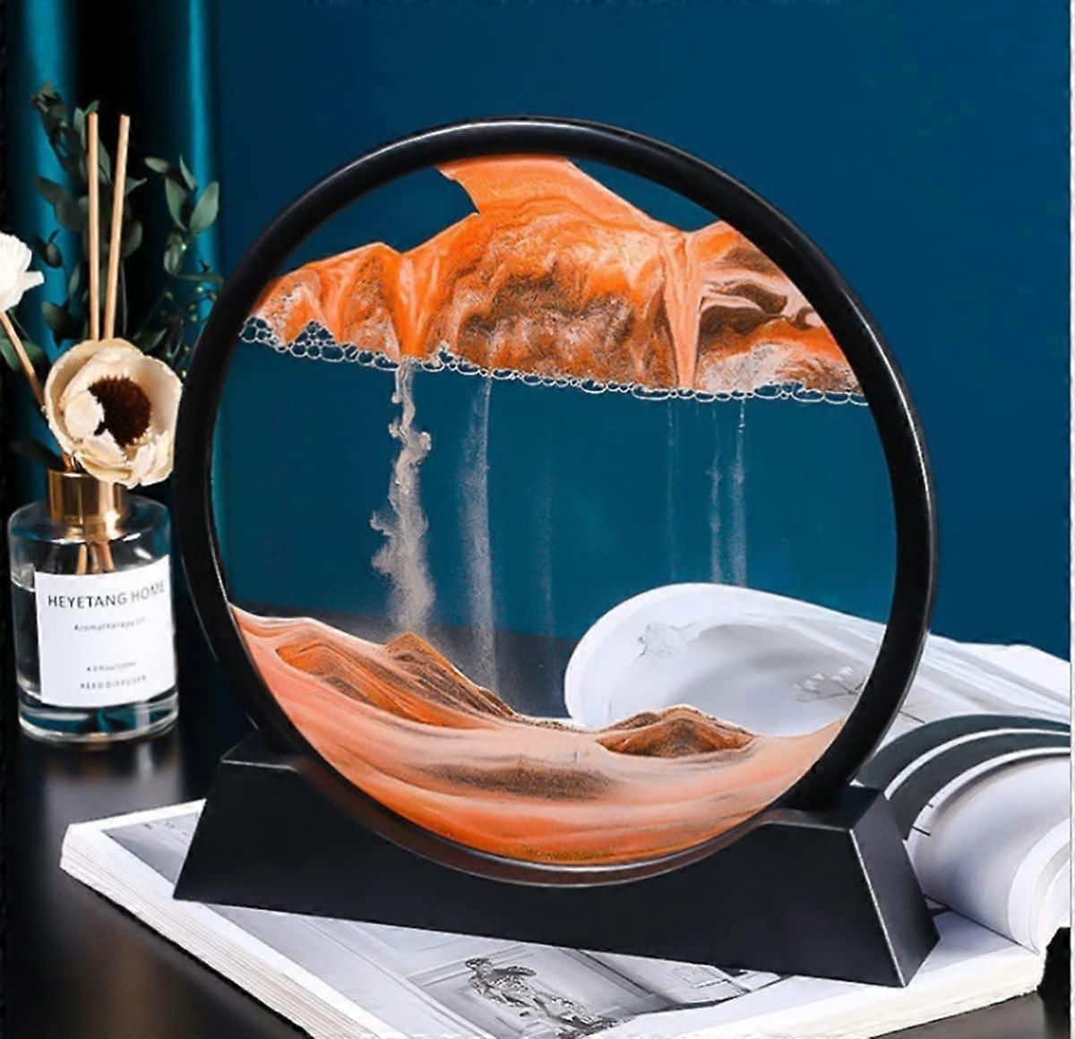 Movable 3D Sand Art, Flowing Sand Hourglass, Dynamic Moving Sand (Large, Yellow)