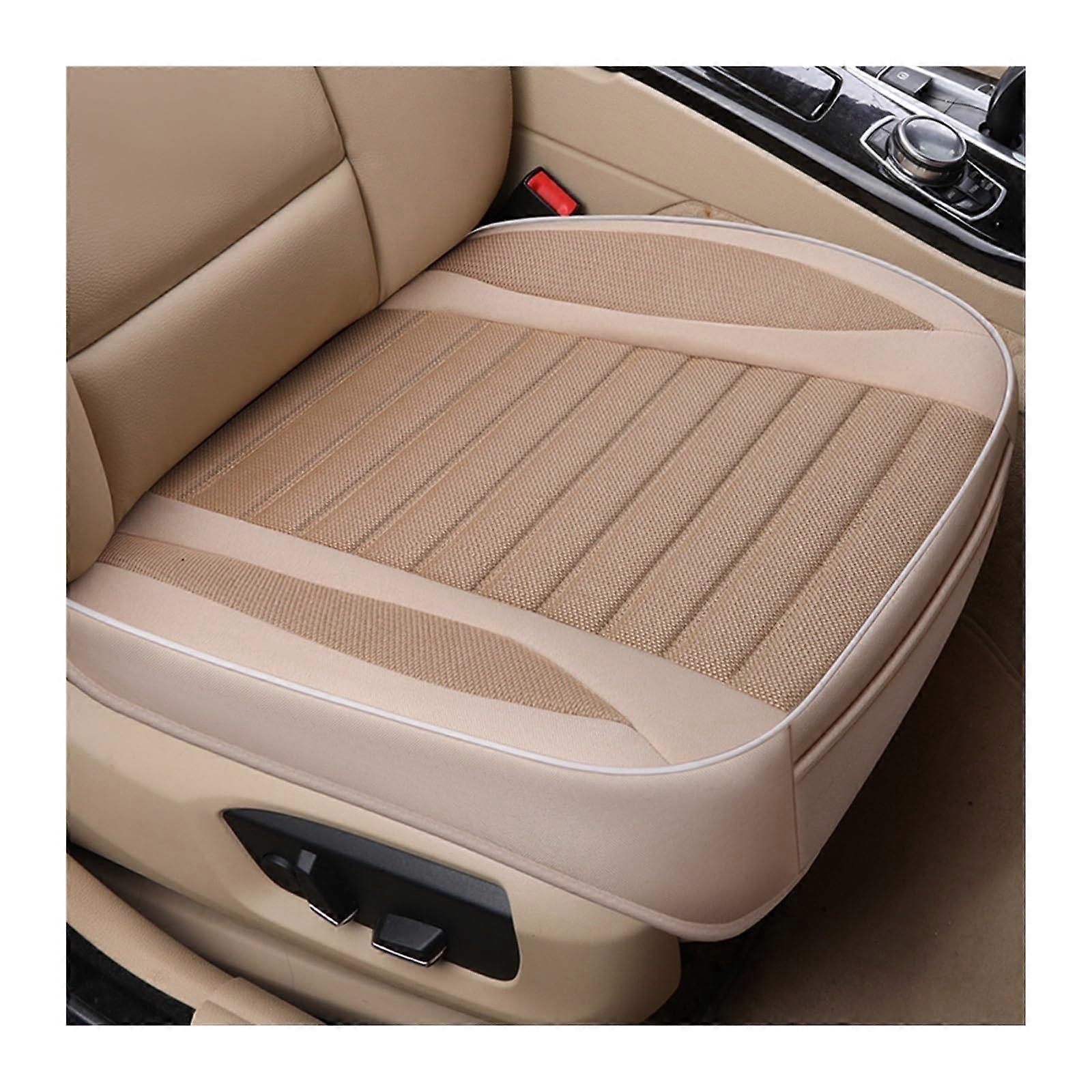 Universal Flax Car Seat Cover, Breathable, Adjustable Protector (Beige, Front)