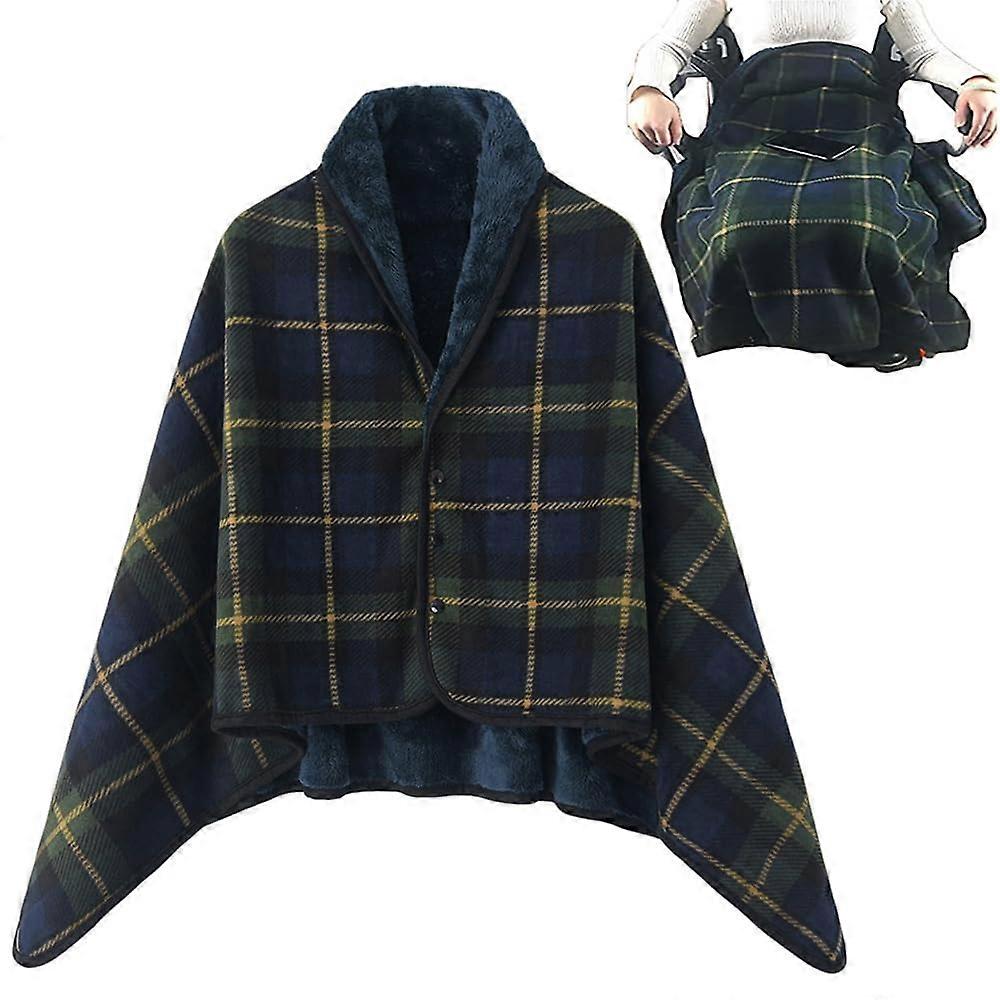Wheelchair blanket, 100x140cm, checkered scarf with buttons, fleece cape for winter travel