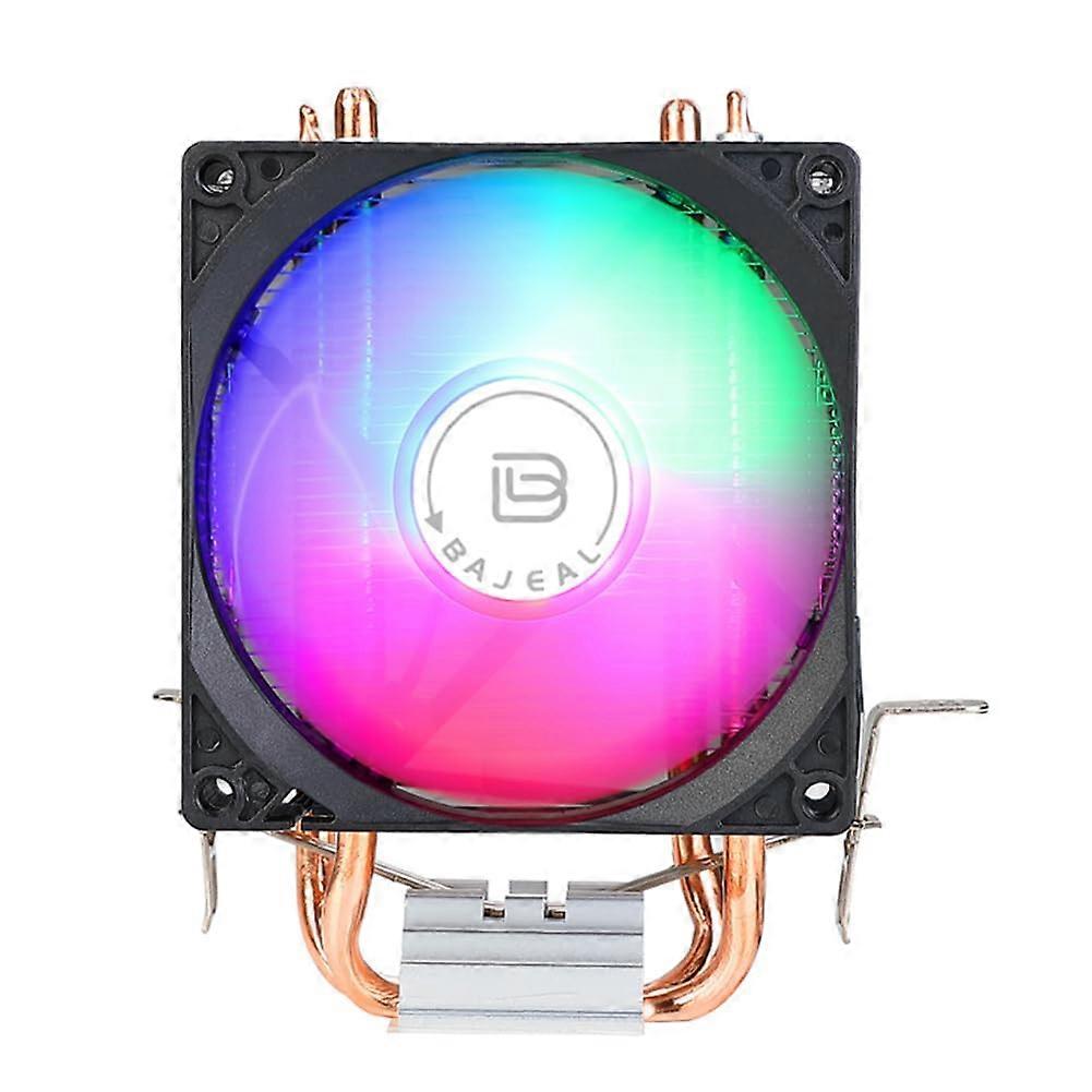 90mm CPU Cooler with 2 Heat Pipes, Quiet Rainbow RGB Fan, Compatible with LGA775/1150/1151/1155/1156/1200/AM2