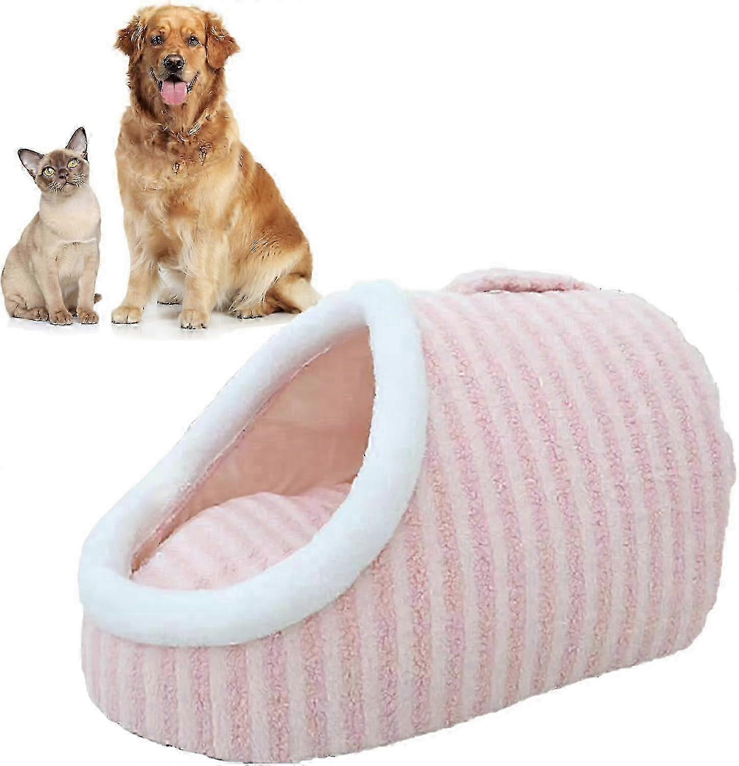 Warm and Cozy Cave Dog Bed with Removable Cover - Soft Pet Slipper Bed for Small to Medium Dogs in Pink