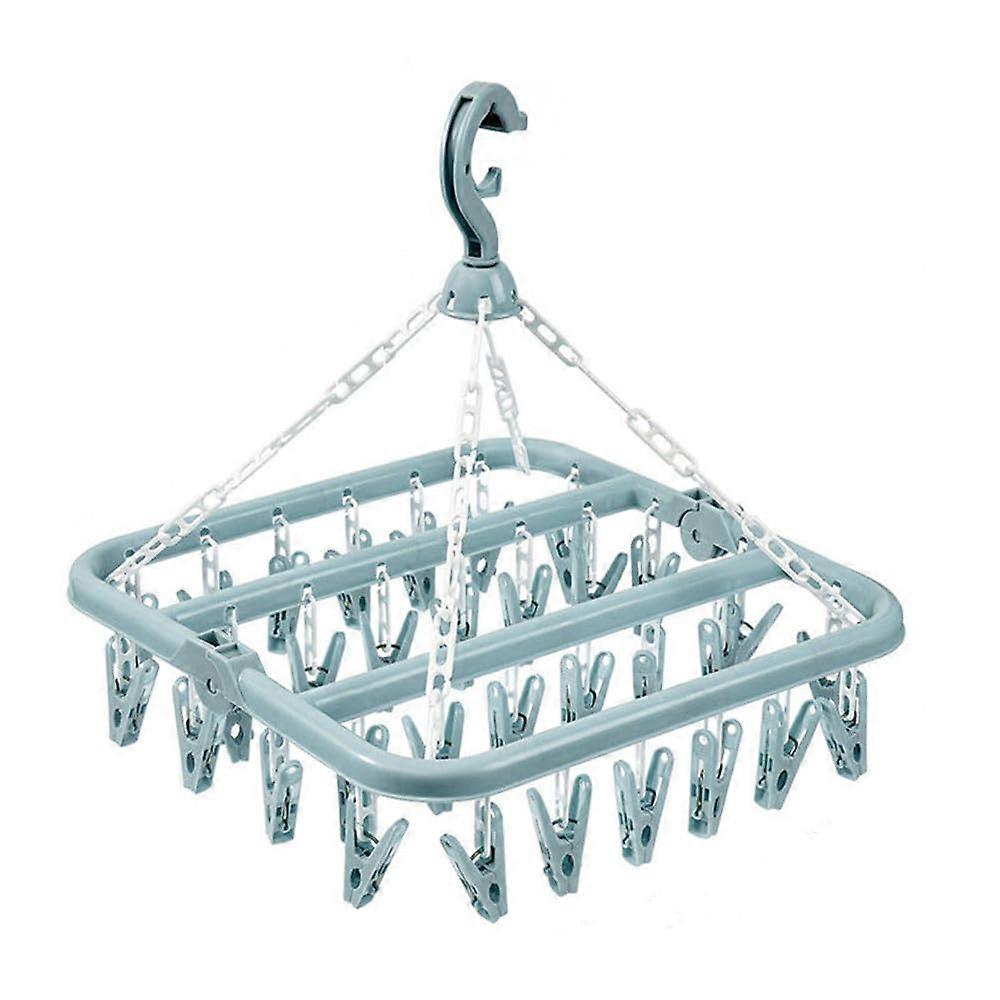 Clothes Drying Hanger Foldable 32Clips Sock Rack, Folding Laundry Hanger, Rotating Drying Rack, SpaceSaving, Blue