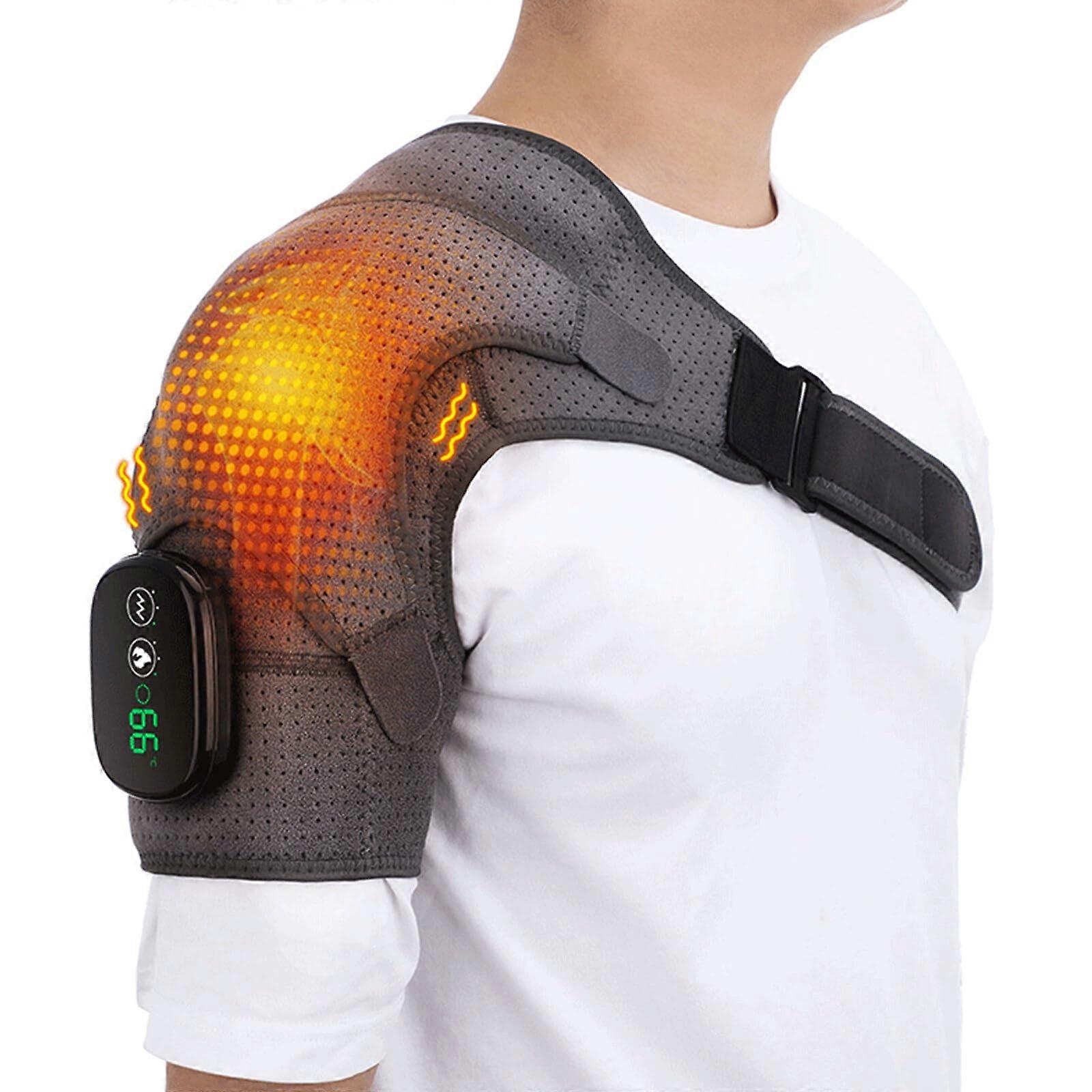 Heated Shoulder Brace Wrap With Digital Display, 3 Temperature Settings, Rotator Cuff Pain Relief, LS Grey