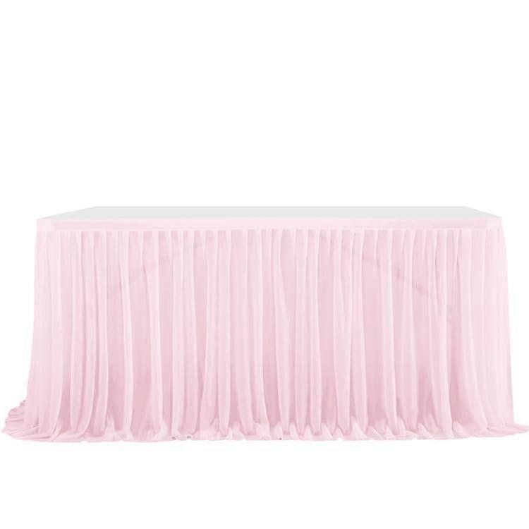 Table Skirt Pleated Elastic Gauze Tulle Birthday Party Wedding Circumference 14Ft X 77cm Ruffle Edge Color 20 0.4In