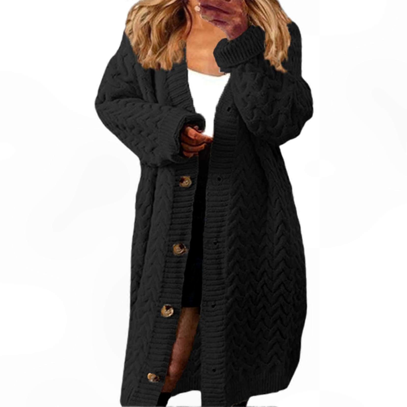 Women's Long Sleeve Knitted Cardigan with Button Closure Solid Color Twist Outerwear Coat