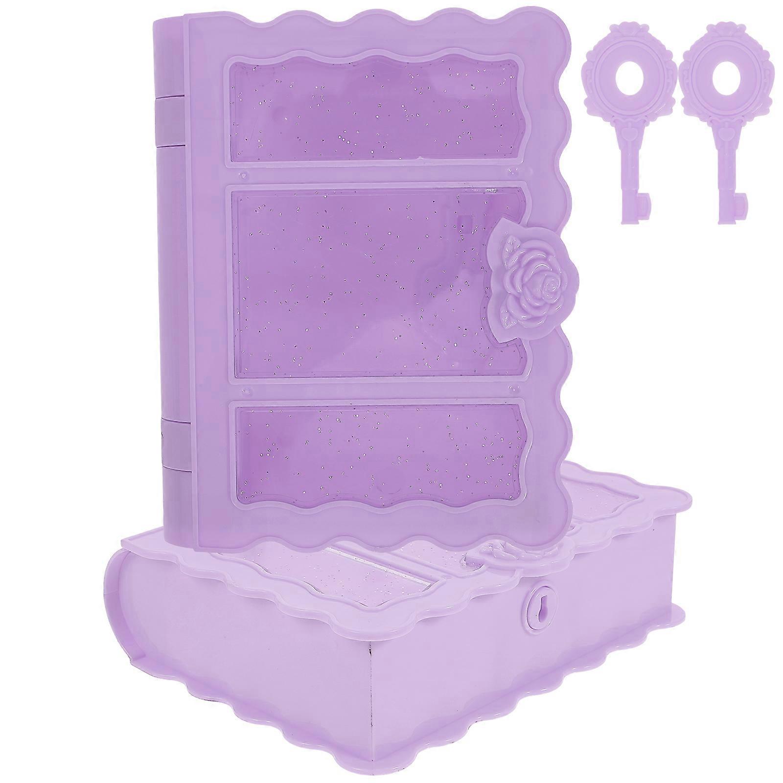Book Shaped Storage Box Storage Container Various Occasions Plastic Purple Organization 2Pcs