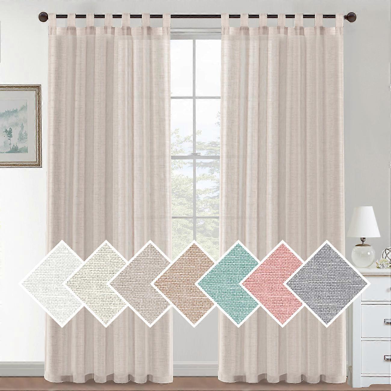 Natural Linen Sheer Curtains 2 Panels, Tab Top Semitransparent Semi-sheer Soft Comfort Privacy Drapes,linen
