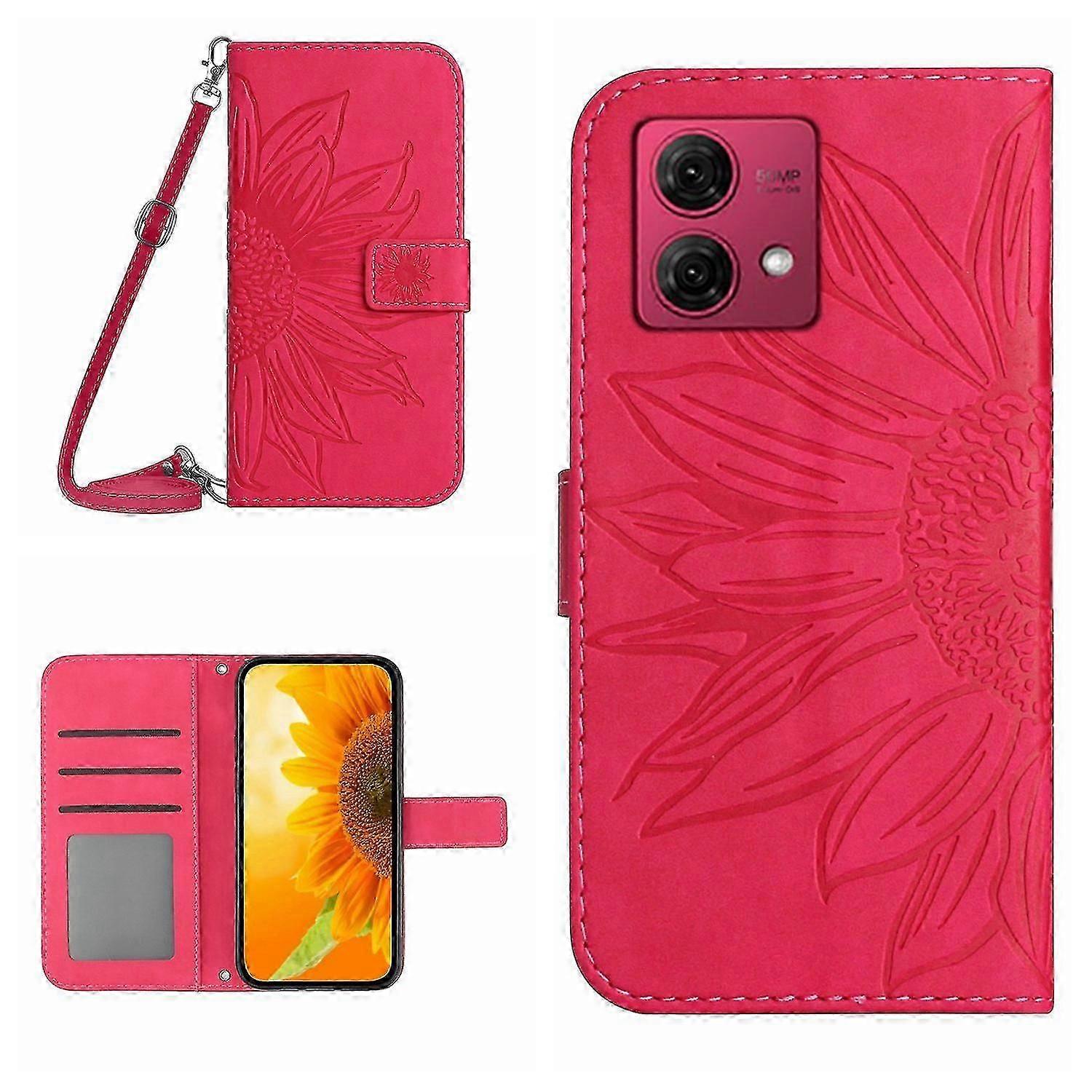 For Motorola Edge 40 Neo 5g Leather Case Imprinted Phone Cover With Shoulder Strap