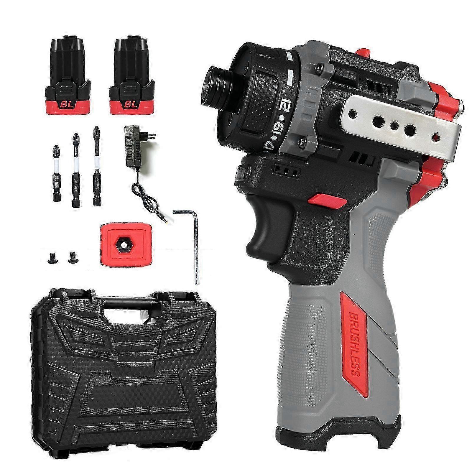 16.8V Brushless Power Hammer 45Nm 1600RPM Lithium Screwdriver Tool Kit Electric Screw Driver with Torsion Adjustable 2 Speed Control for Wood PVC