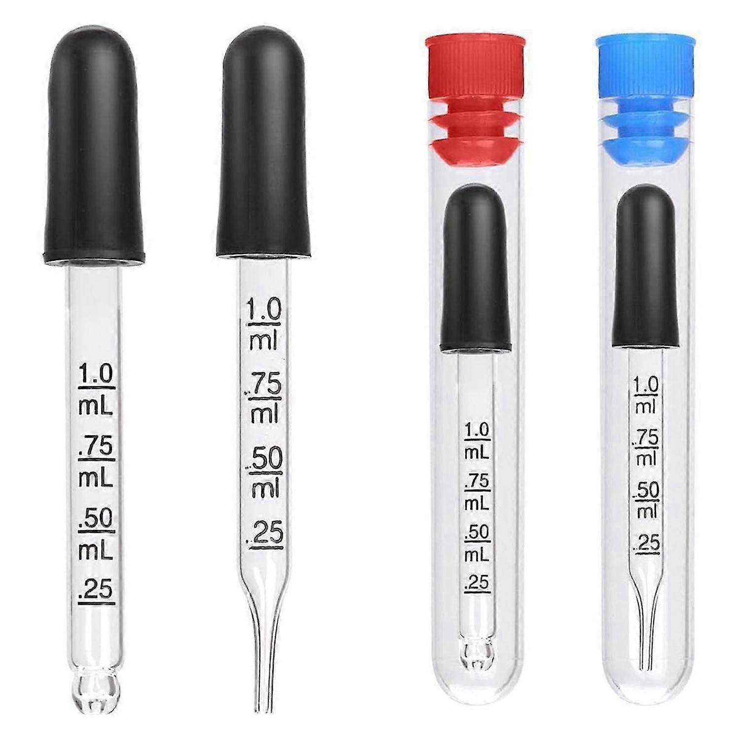 4pcs 1ml Dropper with 4pcs Bottle, Glass Dropper with Measurements Pipettes Dropper with Rubber Head Eye Droppers