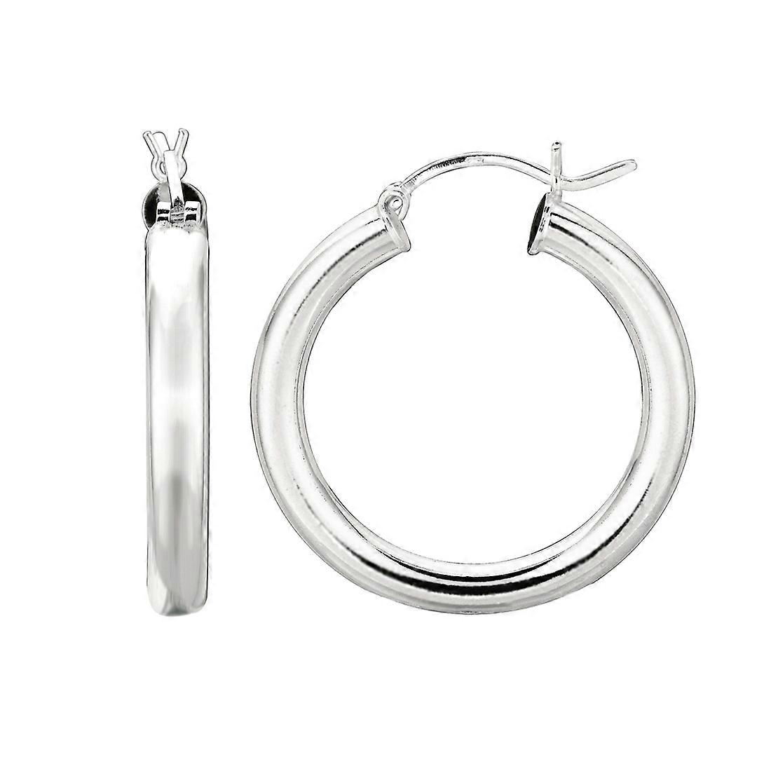 925 Sterling Silver com acabamento em ródio brincos de argola redondos brilhantes com fecho articulado brinco de argola para mulheres