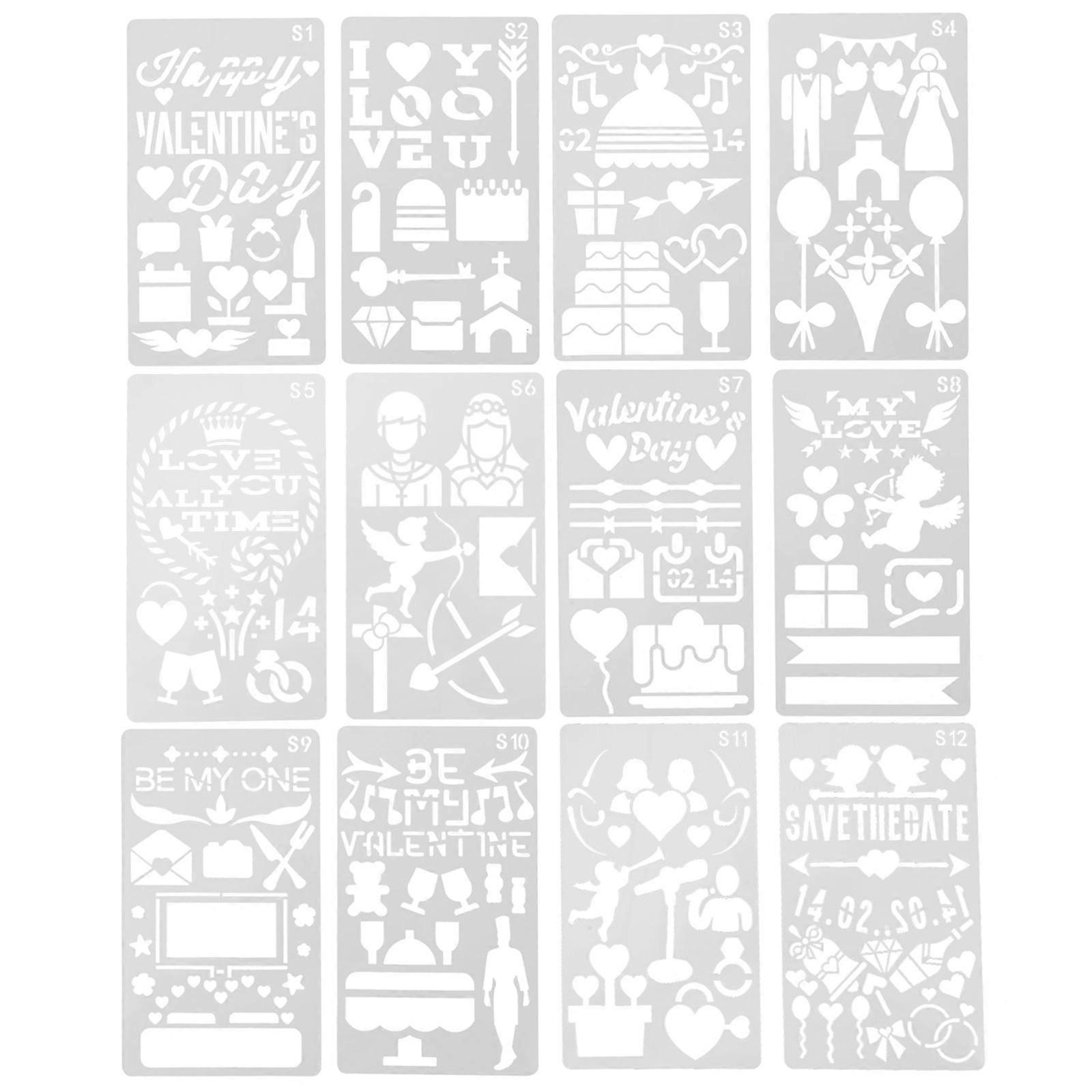 Spraying Painting Templates Valentine's Day Theme for DIY Use 12Pcs