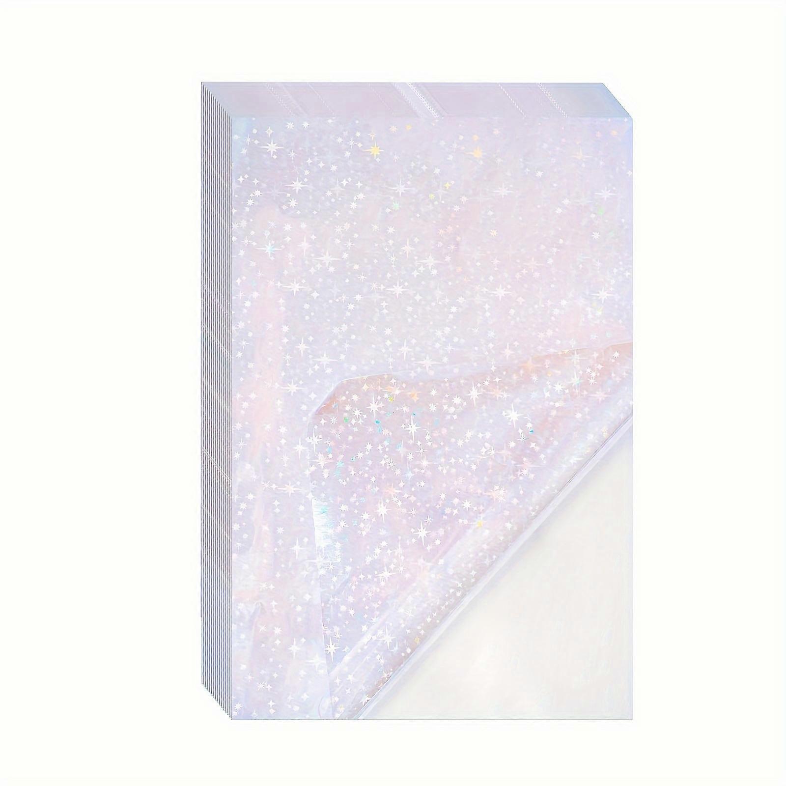 50 Sheets Stars Holographic Clear Vinyl Cold Laminated Film Holographic Overlay 2.9x4.1 Inches Adhesive Vinyl for Stickers