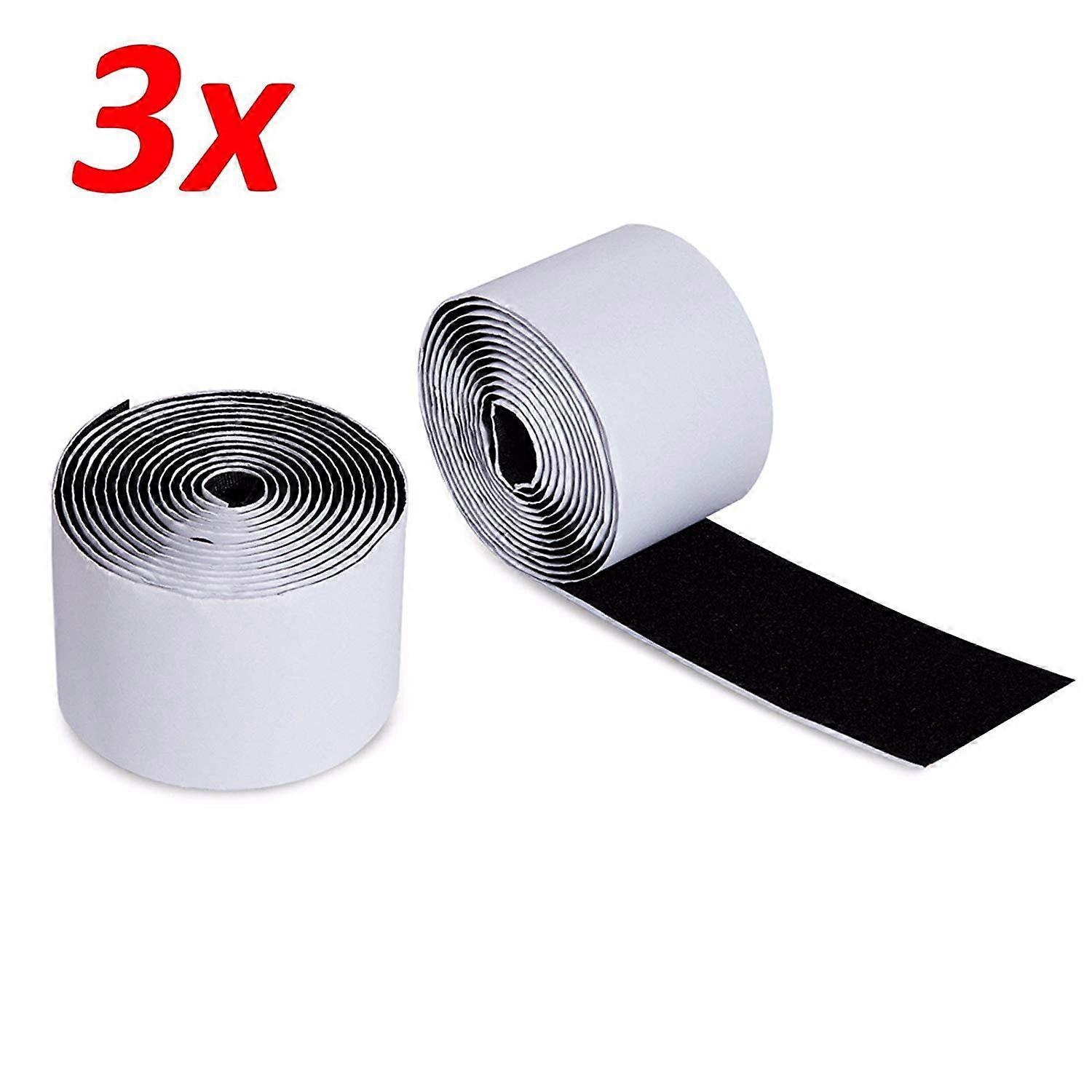 Wideskall 3 FT 1" inch Self Adhesive Tape Hook and Loop Fastener Sticky Back - Black Pack of 3