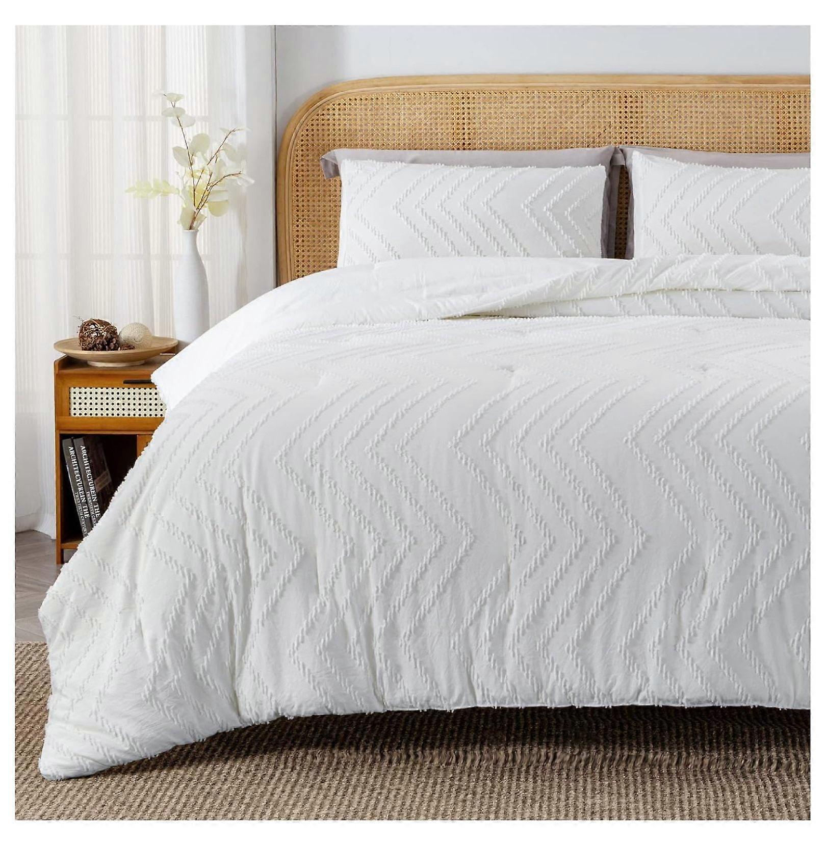 TiaGOC White Comforter Set Queen Size, Boho Lightweight Fluffy Bedding Comforter Sets for Queen Bed, 3 Pieces Tufted Farmhouse Design for All