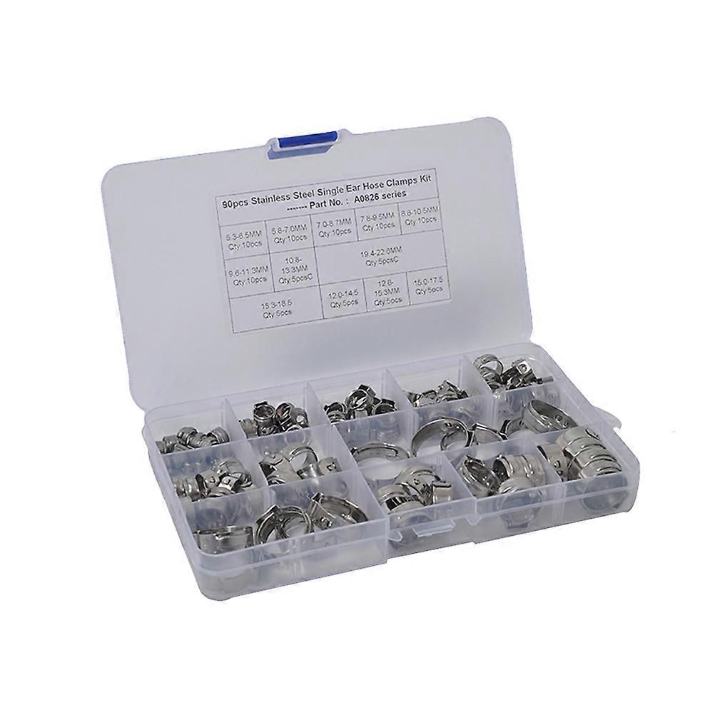 Hose Clamp Stainless Steel Single Ear Clamp for Hose Use 90Pcs Pack