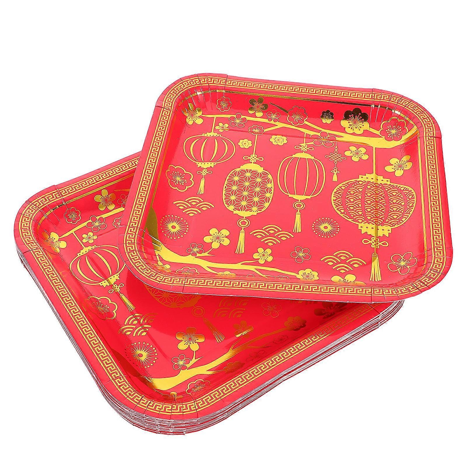 Chinese New Year Party Plates Square Paper Plates 48Pcs