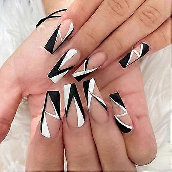 24 Pcs Square False Nails Medium, French Acrylic Press On Nails, Stylish Nude Coffin Fake Nails With Glue On Nails