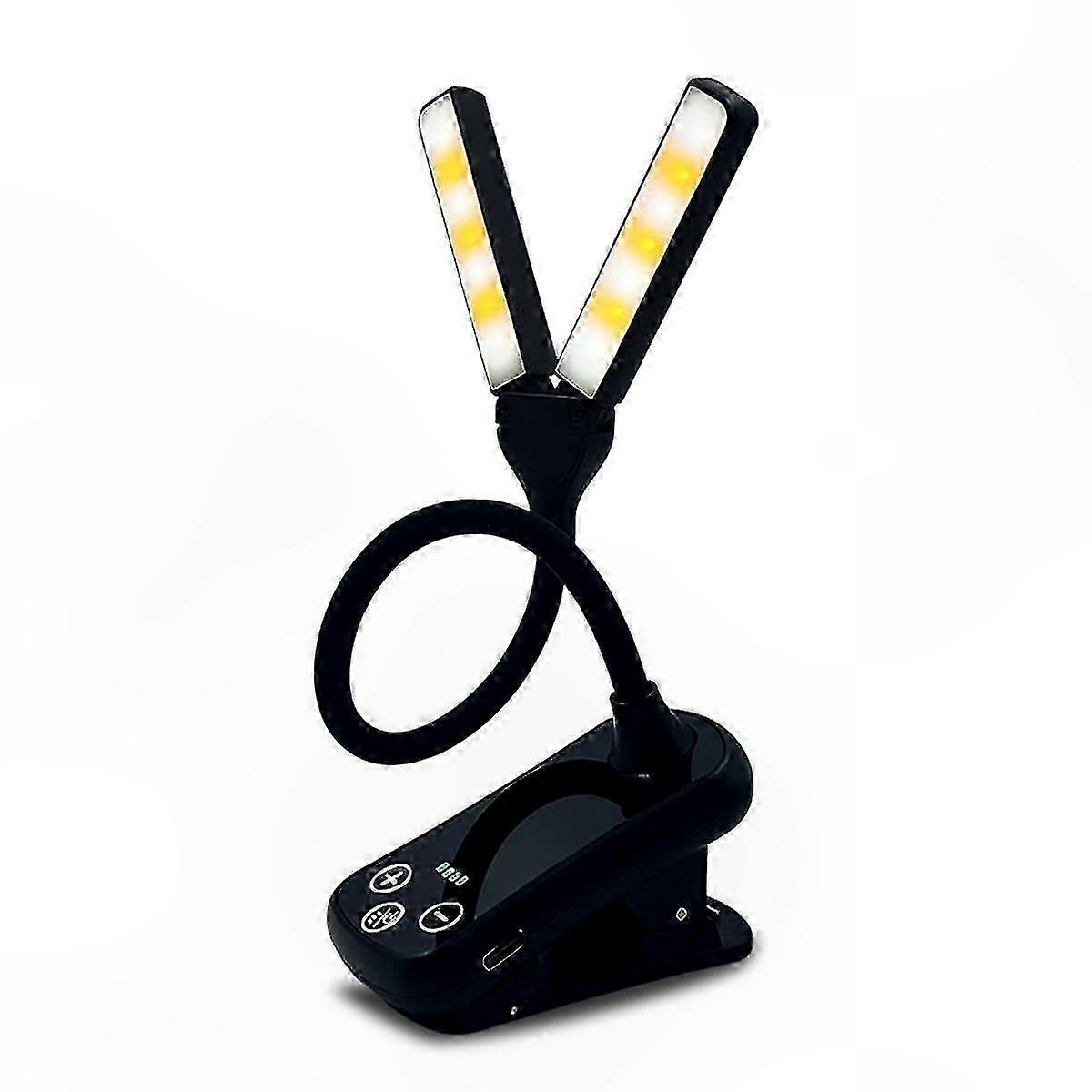 USB Rechargeable Dual Head LED Book Light with 8 Brightness Levels, Touch Control, Eye-Care Reading Lamp for Desk or Bed