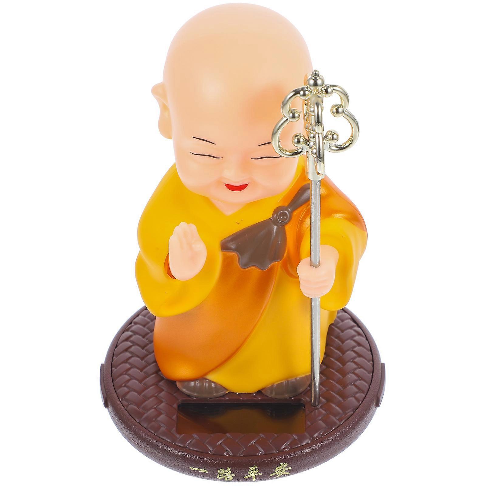 Solar Monk Figure Shaking Head Monk Ornament 3Pcs for Home Decor