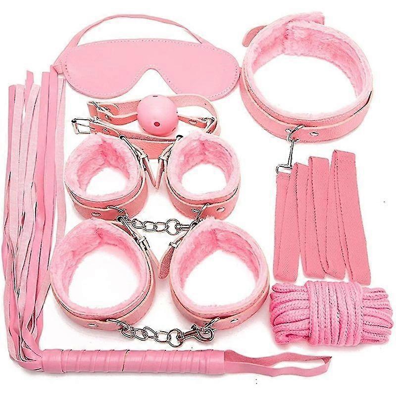 Minglan 7pcs/set Leather Bodaged Kit Adlt Explay Hndcffs/whps/ball Gg/rope/collr Bdm