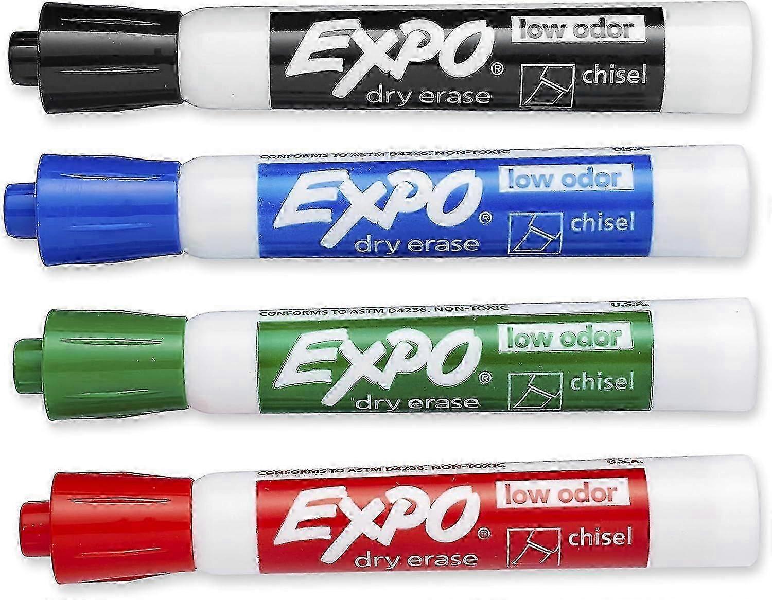 Low Odor Dry Erase Markers, Chisel Tip, Assorted Colors, Pack of 4, 5mm Tip