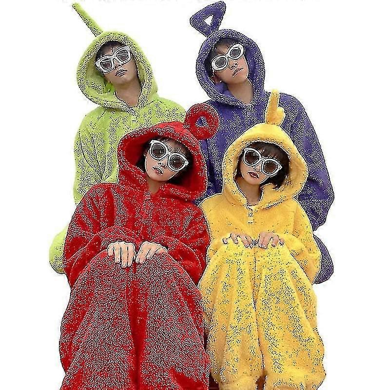 Yetişkinler Flannel Kostüm Unisex Tek Parça Pijama Teletubbies Onesies Tulumlar Kadın Erkek Kış Sıcak Karikatür Tulumlar