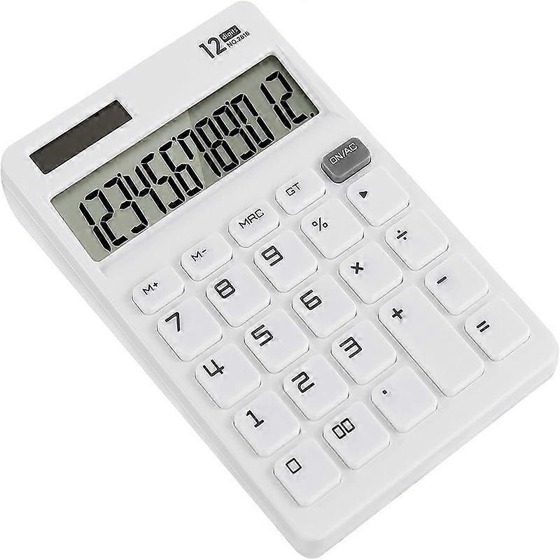 Desk Calculator with Large Key Buttons,12 Digits Standard Large LCD Display Solar and Battery Powered for Office, School, Home & Business Use -White