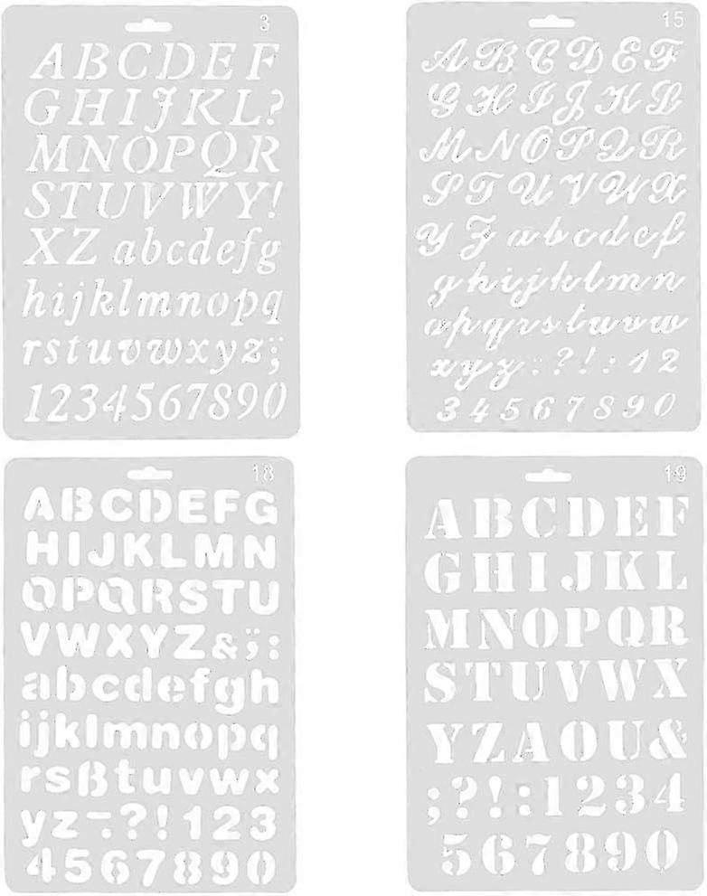 4 Pieces Alphabet Painting Stencils Set, Assorted Styles Reusable Numbers and Letters Art Drawing Templates Stencils for DIY Craft Projects 26s