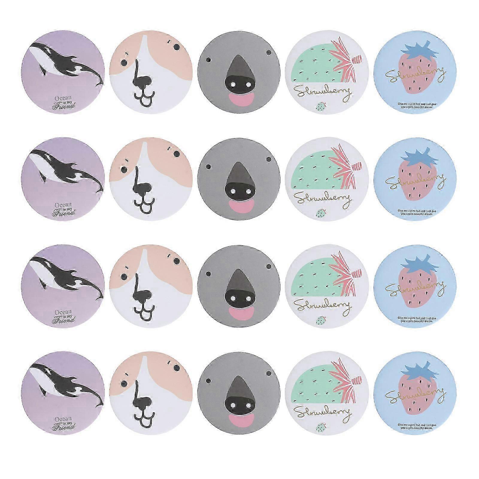 Mini Portable Pocket Vanity Mirror Cartoon Patterns High Definition Clear Surface 20Pcs
