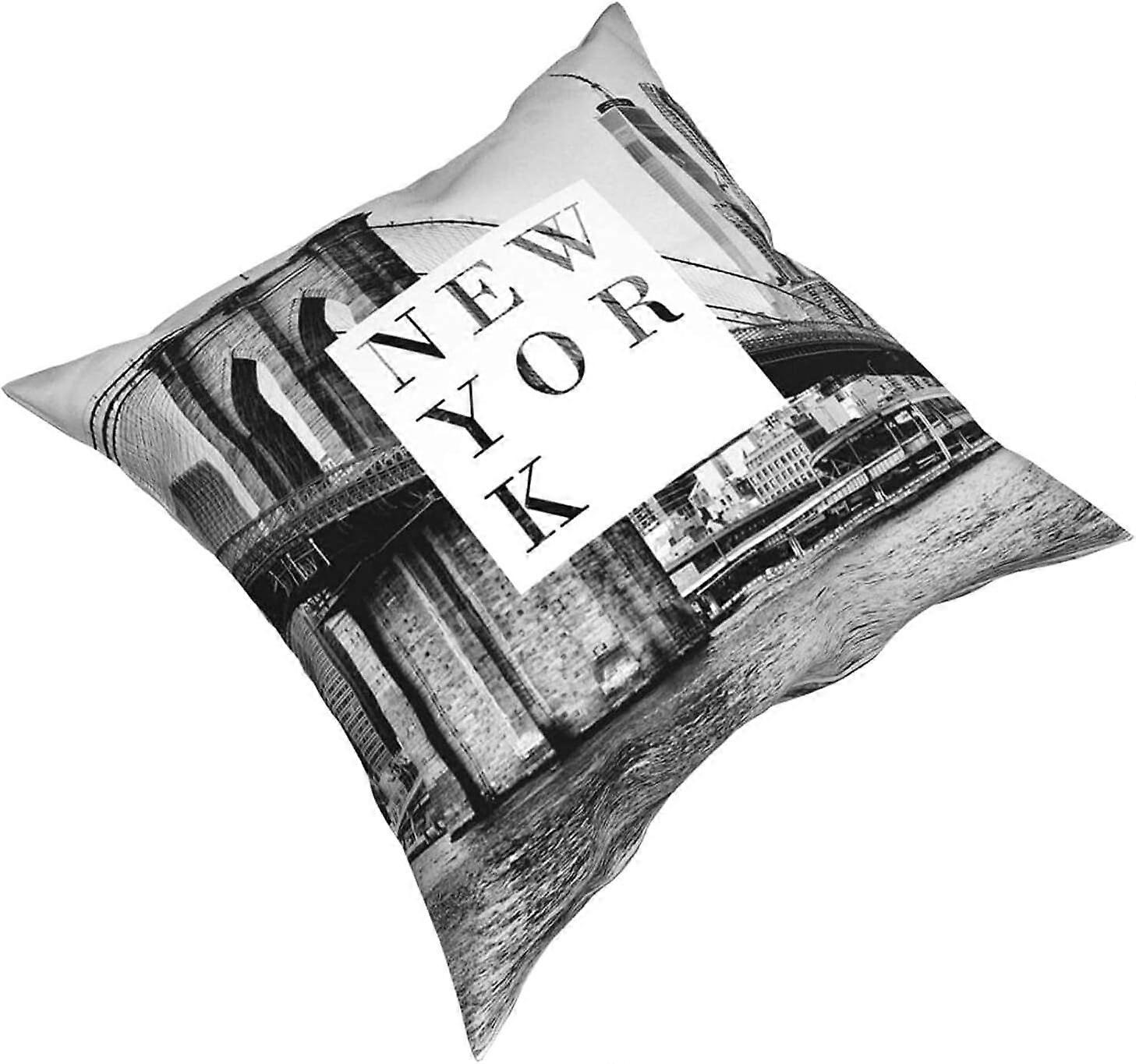 y396ニューヨークスカイラインタペストリー枕カバーファッションスクエア枕カバークッションカバー装飾スロー枕カバー45×45cm-ブラック1-18 "x18" -TB1896 io396