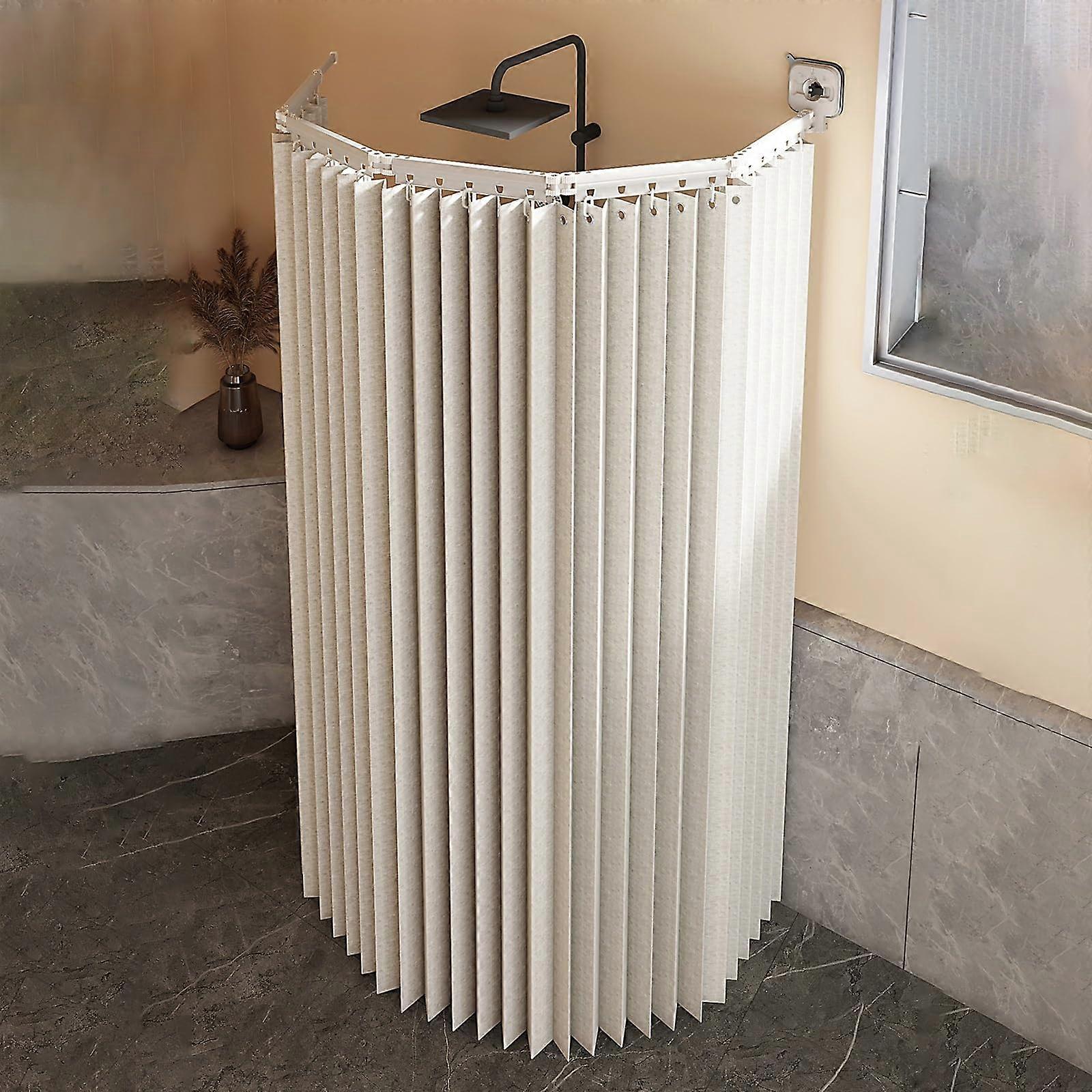 Waterproof Folding Linen Shower Curtain Set With Adjustable Rods 2Fold 100x200cm Wet Dry Separation Mold Resistant