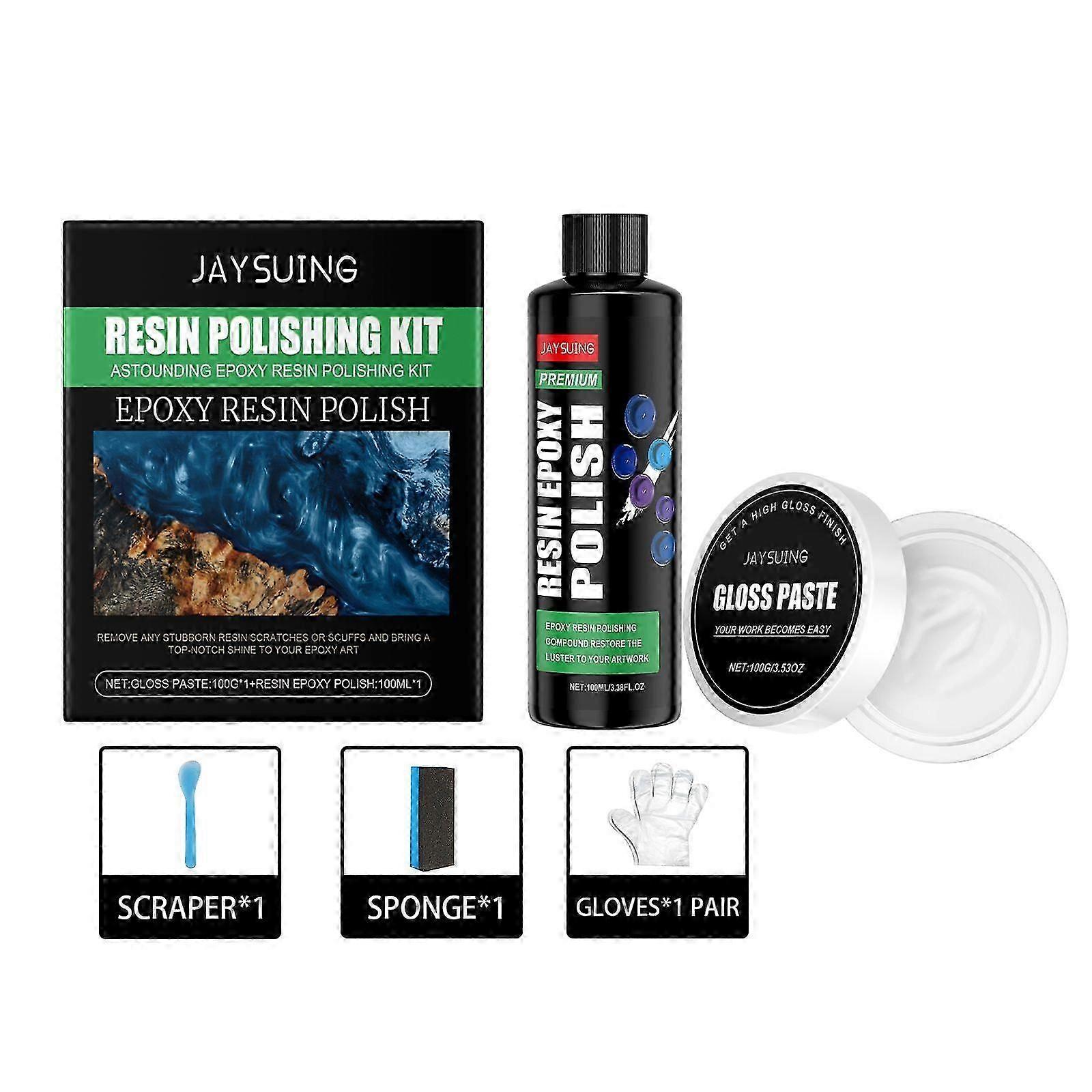 Epoxy Polishing Kit - Fast-Drying, Easy to Use for Restoring Shine , Luster on Epoxy, Resin , More - Complete 1 Set with Scraper , Sponge, 250.9g