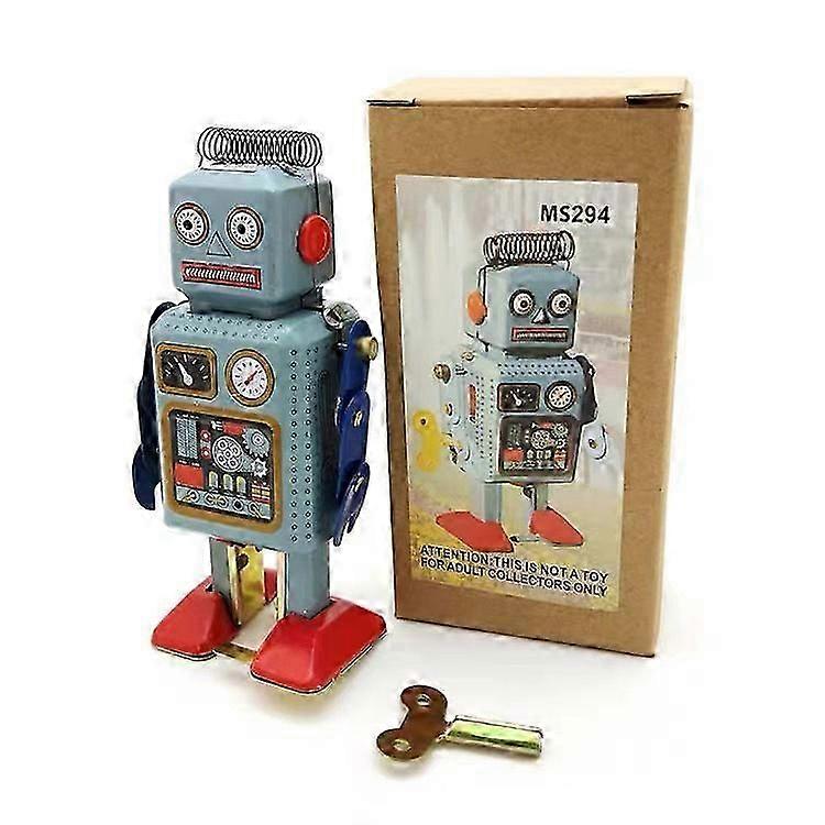 Drumming Robot Wind Up Walking Robot Iron Metal Toy Figures Clockwork Walking Toy Retro Style Fun Play