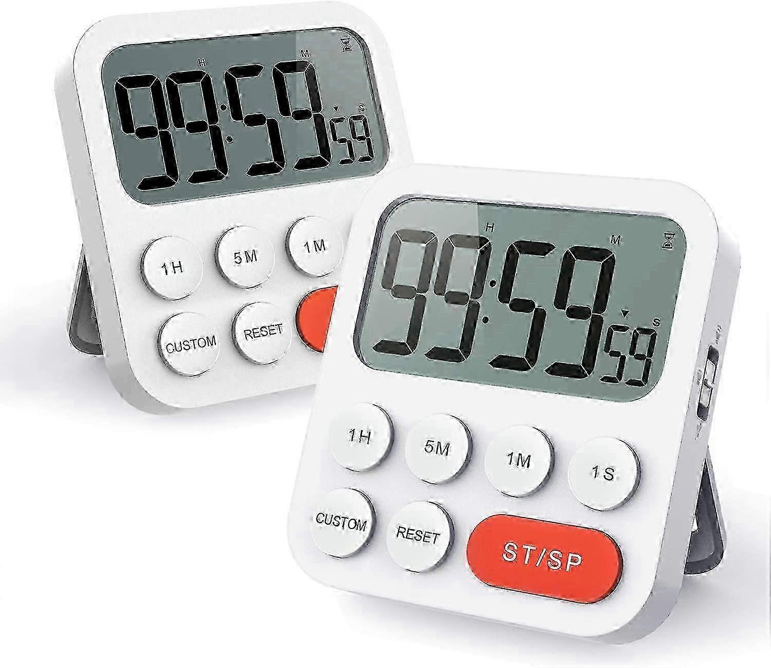 Kitchen Timer -2 PCS, Kitchen Timer with Digital Clock Function, Quick Setting, Custom Mode