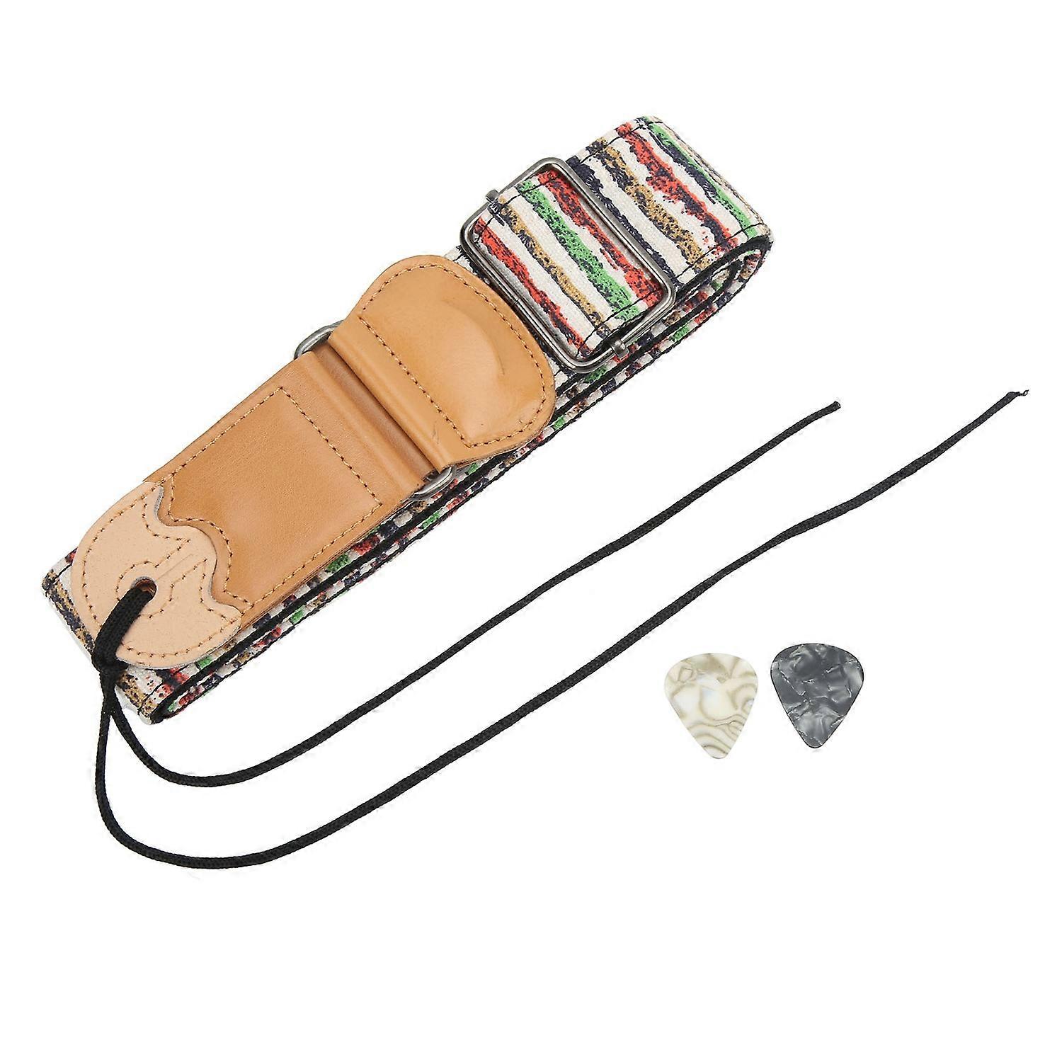 Adjustable Guitar Strap Widened Comfortable Soft Colored Horizontal Stripe Guitar Part with Picks