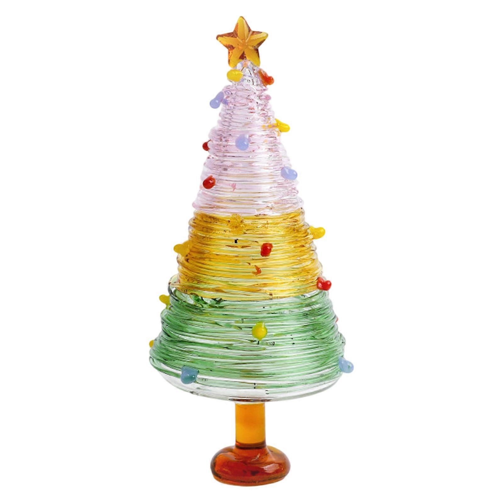 Portable Miniature Glass Holiday Christmas Trees With Sparkling Detail For Bookshelfs Mantels Or Vehicle Dashboards Multicolor