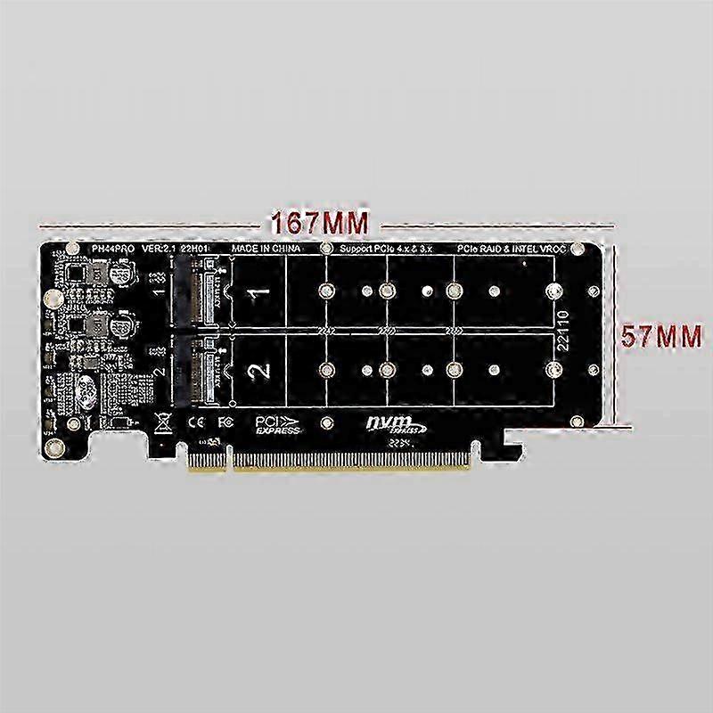 PCIe 4.0 Dual-Disk PCIeX16 to M.2 M-Key NVMe SSD Expansion Card with Support for 4 NVMe M.2 M Key 2280 SSDs