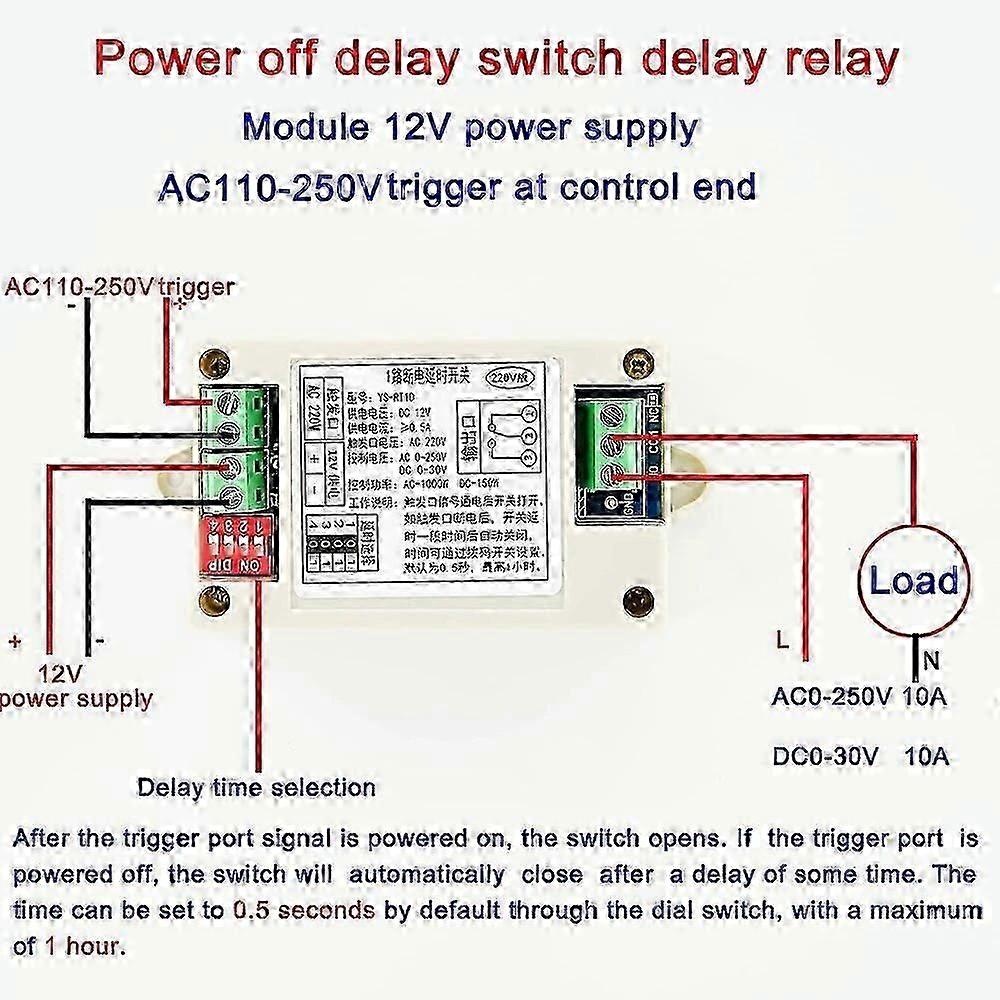 12V 24V Delay Time Relay Trigger Version Power OFF Relay Switch Disconnect Delay Controller AC110V-220V 4-15V 5-24V