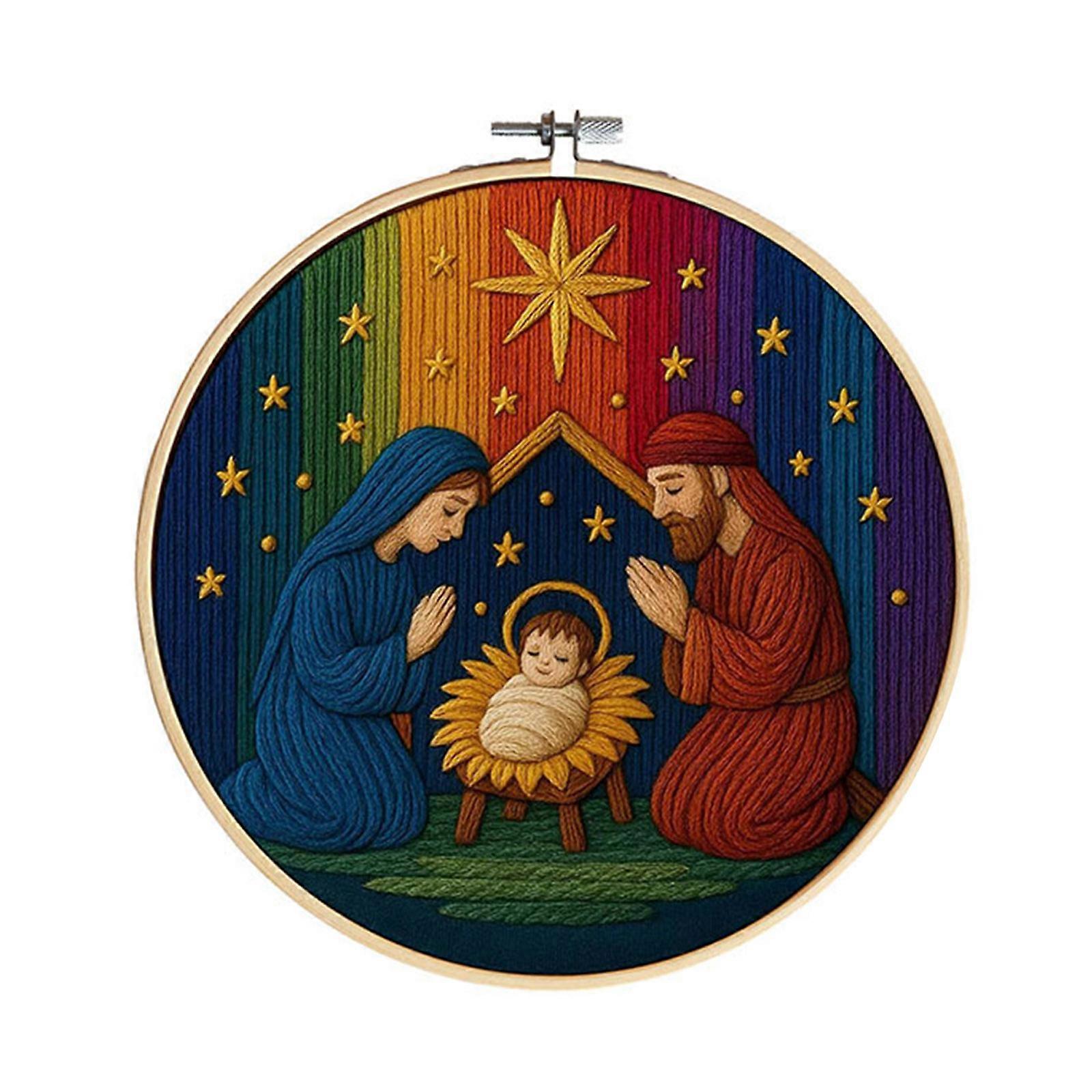 Stitching Craft Embroidery Set With Assorted Thread Pre Printing Pattern Embroidery Hoop For Beginner Step By Step Guide Multicolor