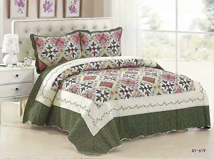 Quilted Bedspread Set with Pillow Shams, Lightweight Microfibre Patchwork Comforter 225x250cm 3pcs